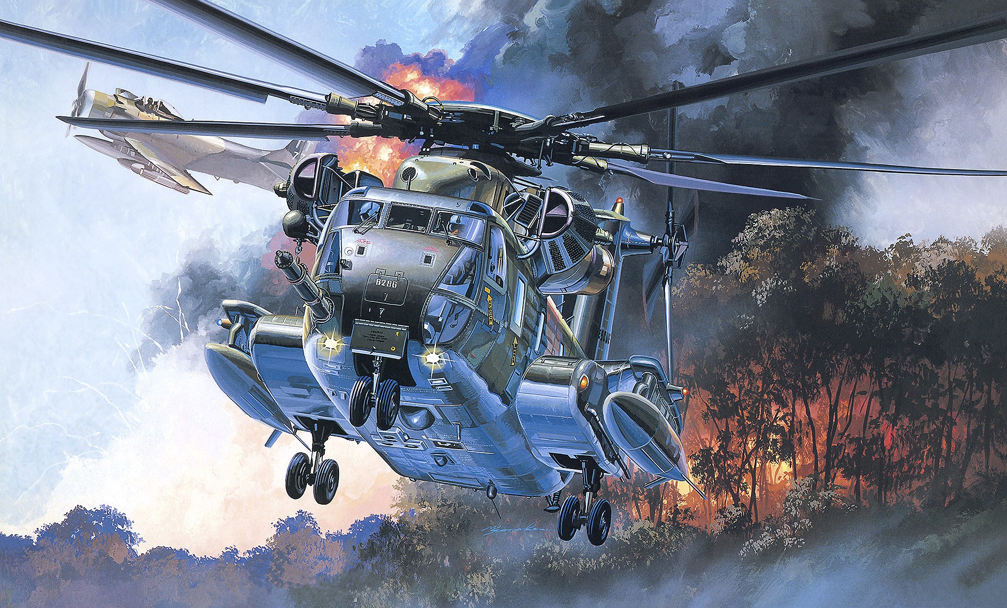 HH-53C Super Jolly Green Giant helicopter in flight HD Wallpaper