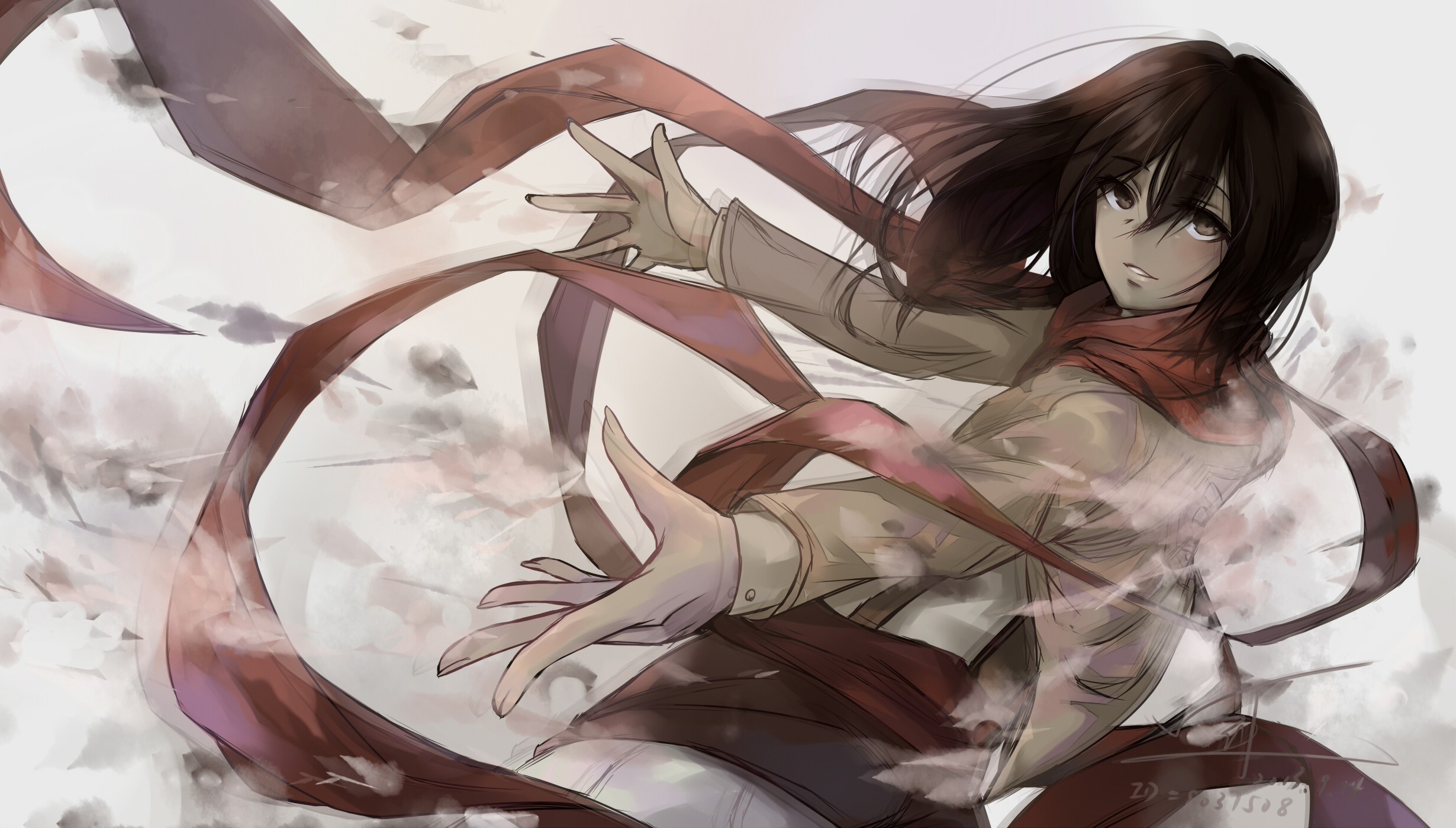 Mikasa Ackerman from Shingeki no Kyojin with a red ribbon HD Wallpaper