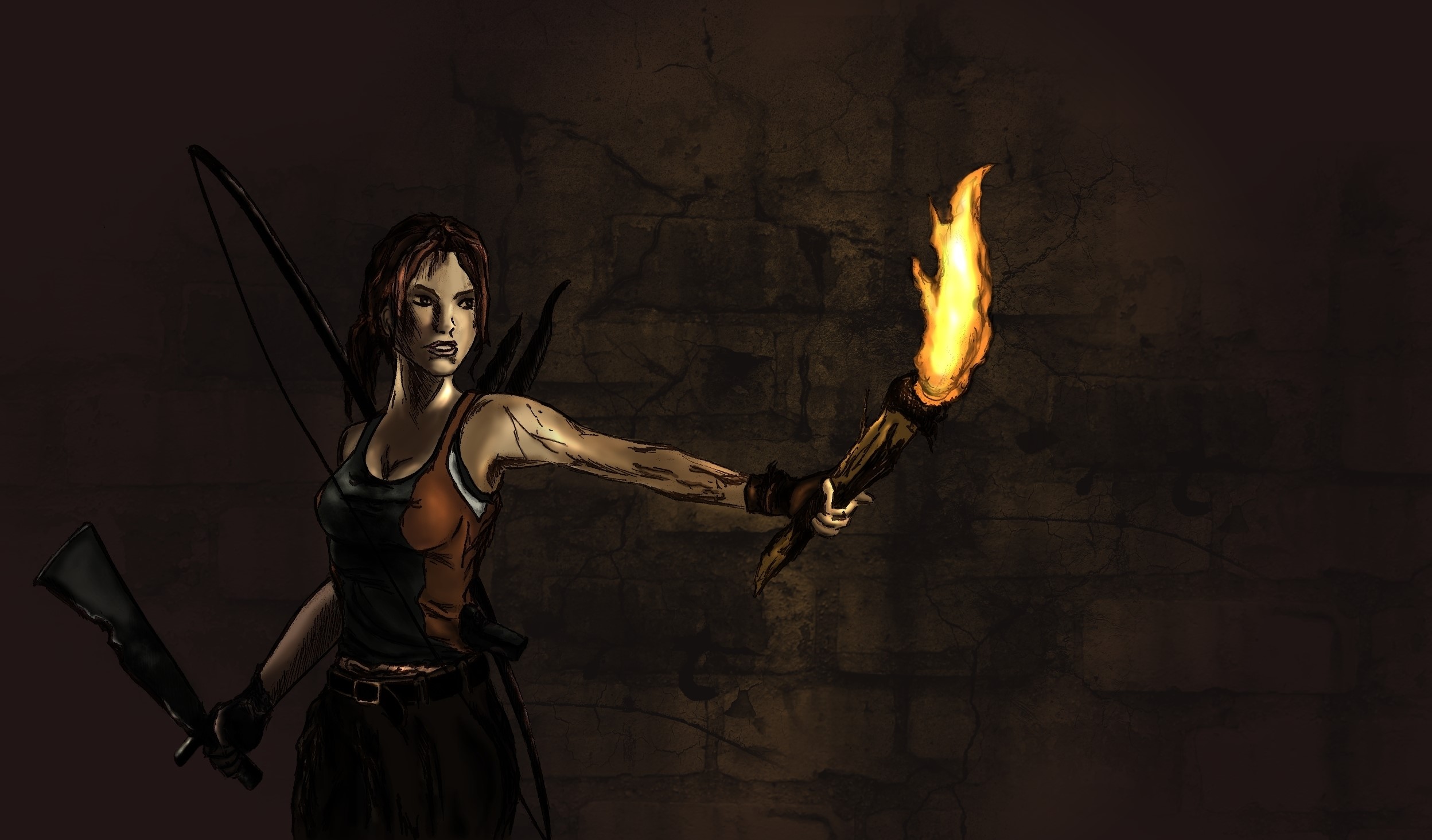 Lara Croft from Tomb Raider holding a torch HD Wallpaper