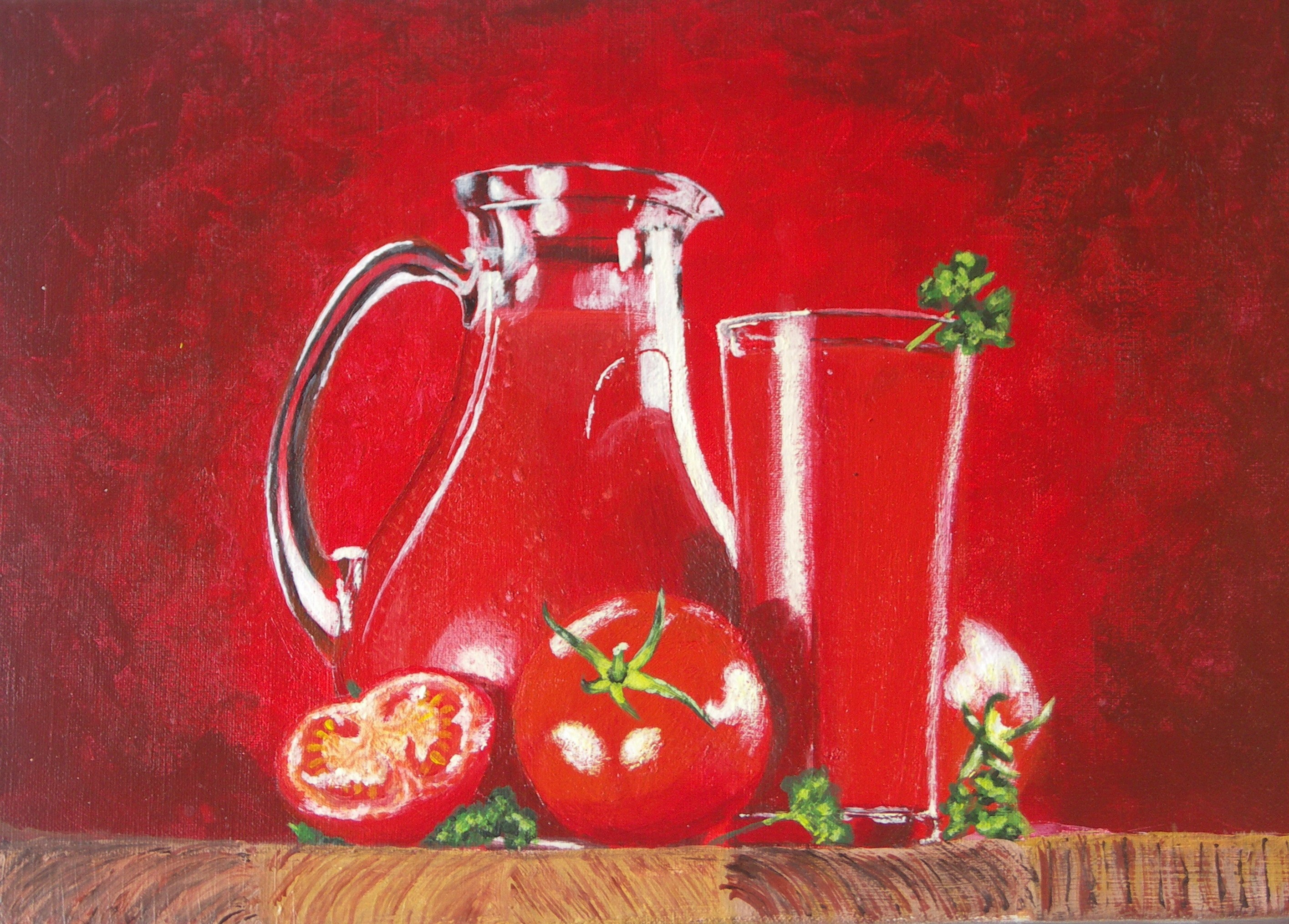 Still life with tomatoes and juice by M. Tarakanova HD Wallpaper