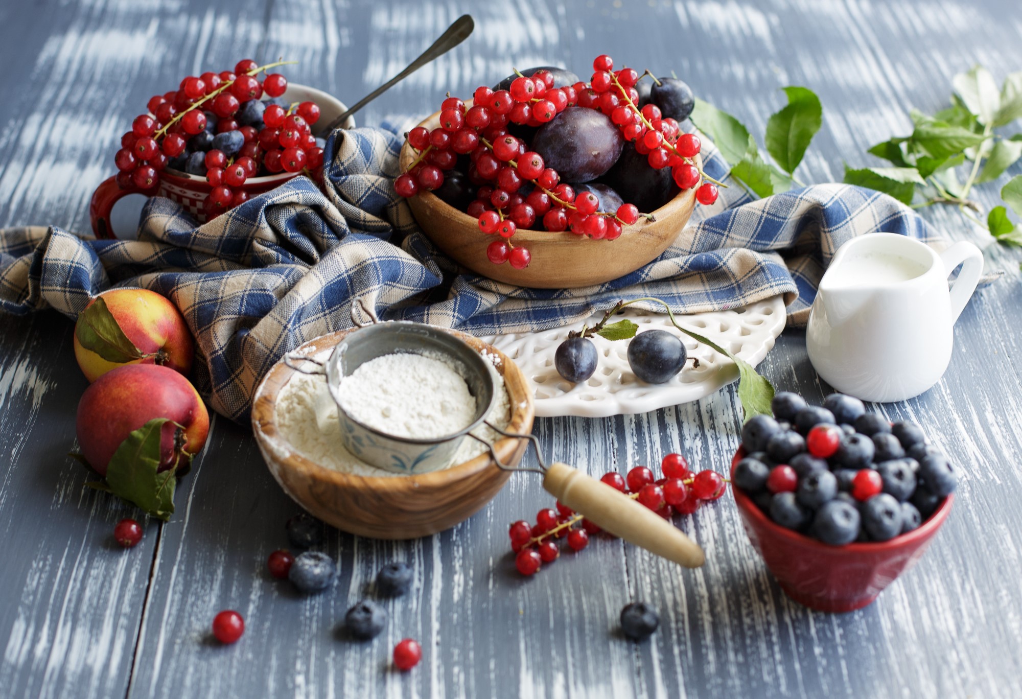 Berries, Plums, and Nectarines with Flour and Milk HD Wallpaper