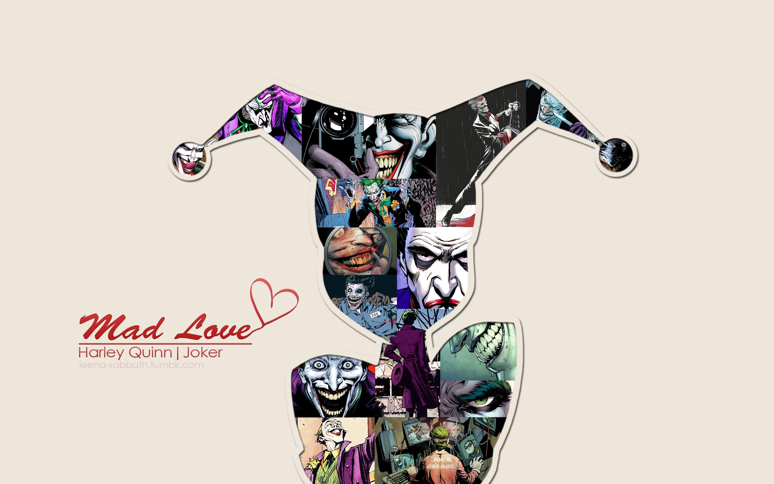 Collage of Joker images forming a jester shape HD Wallpaper