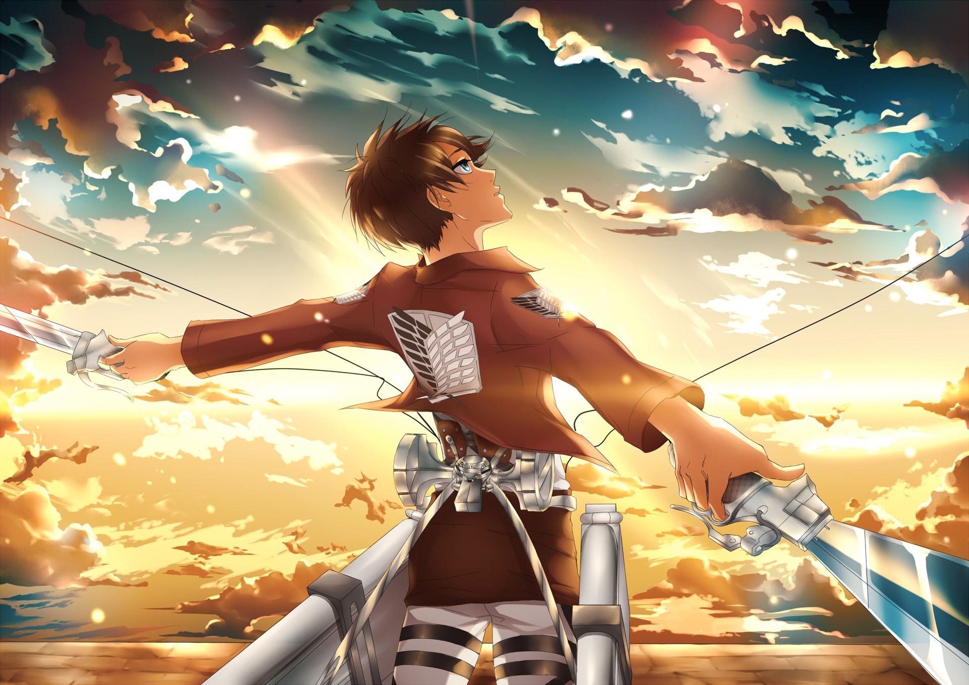 Eren Yeager from Attack on Titan with swords HD Wallpaper