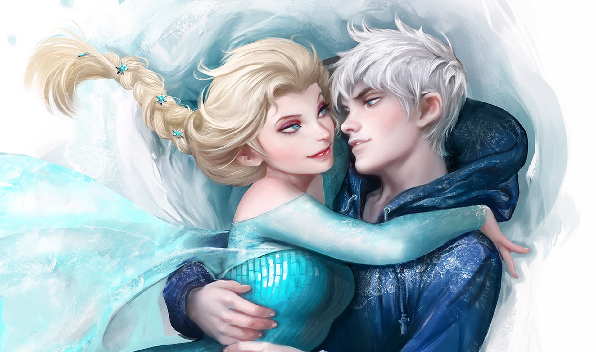 Elsa and Jack Frost hugging HD Wallpaper