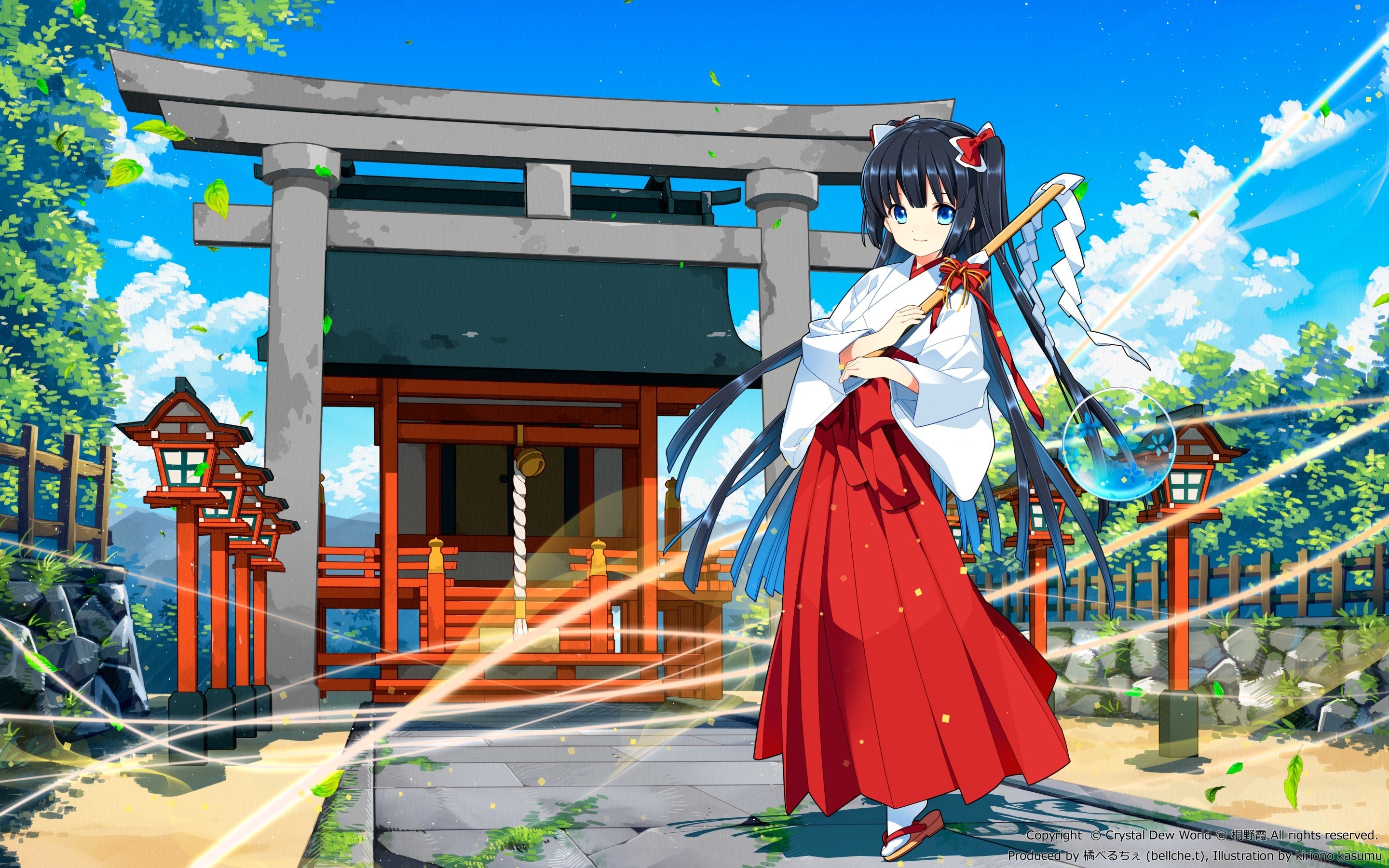 Miko girl in front of a shrine HD Wallpaper