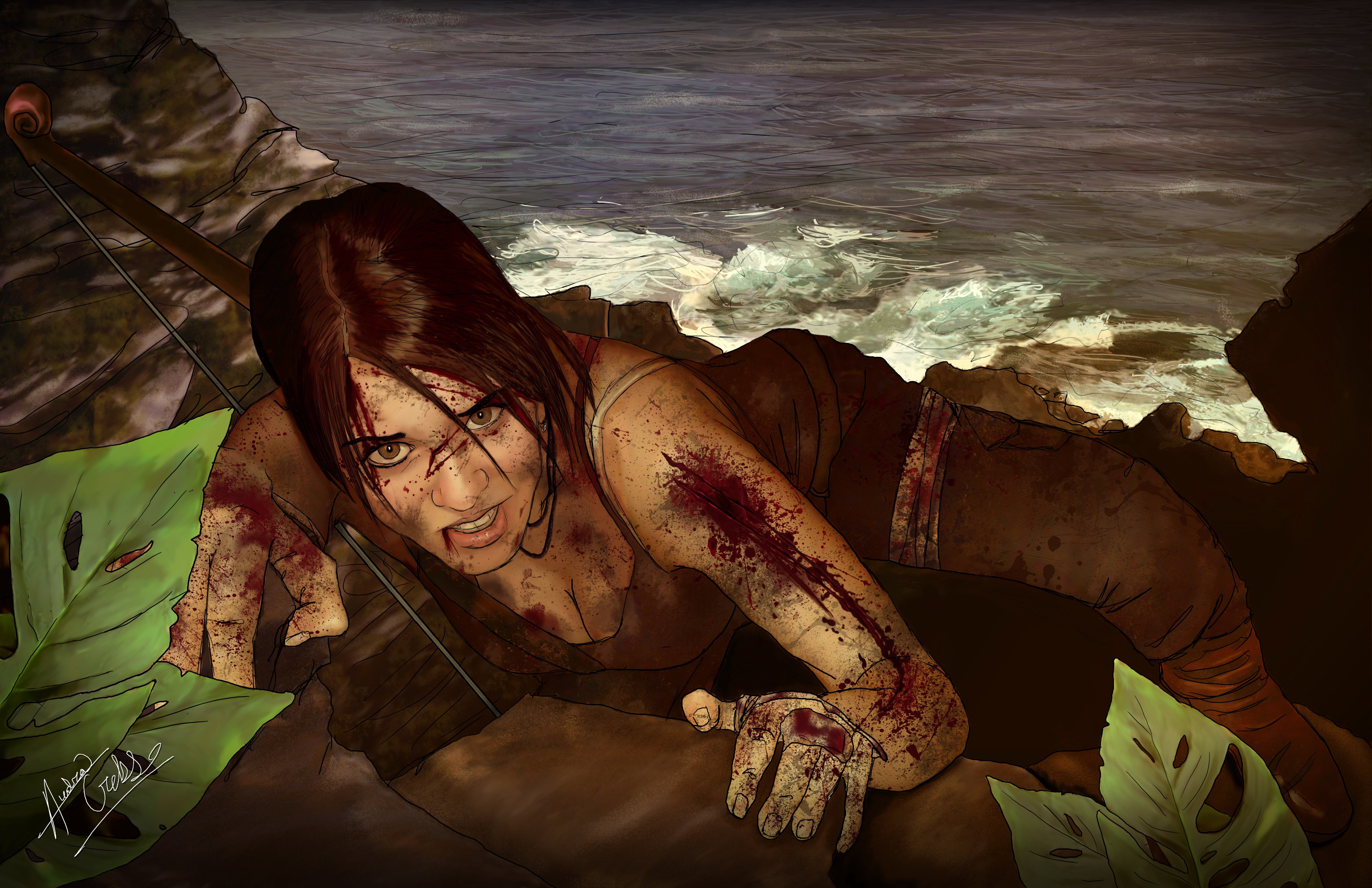 Lara Croft from Tomb Raider 2013 covered in blood HD Wallpaper