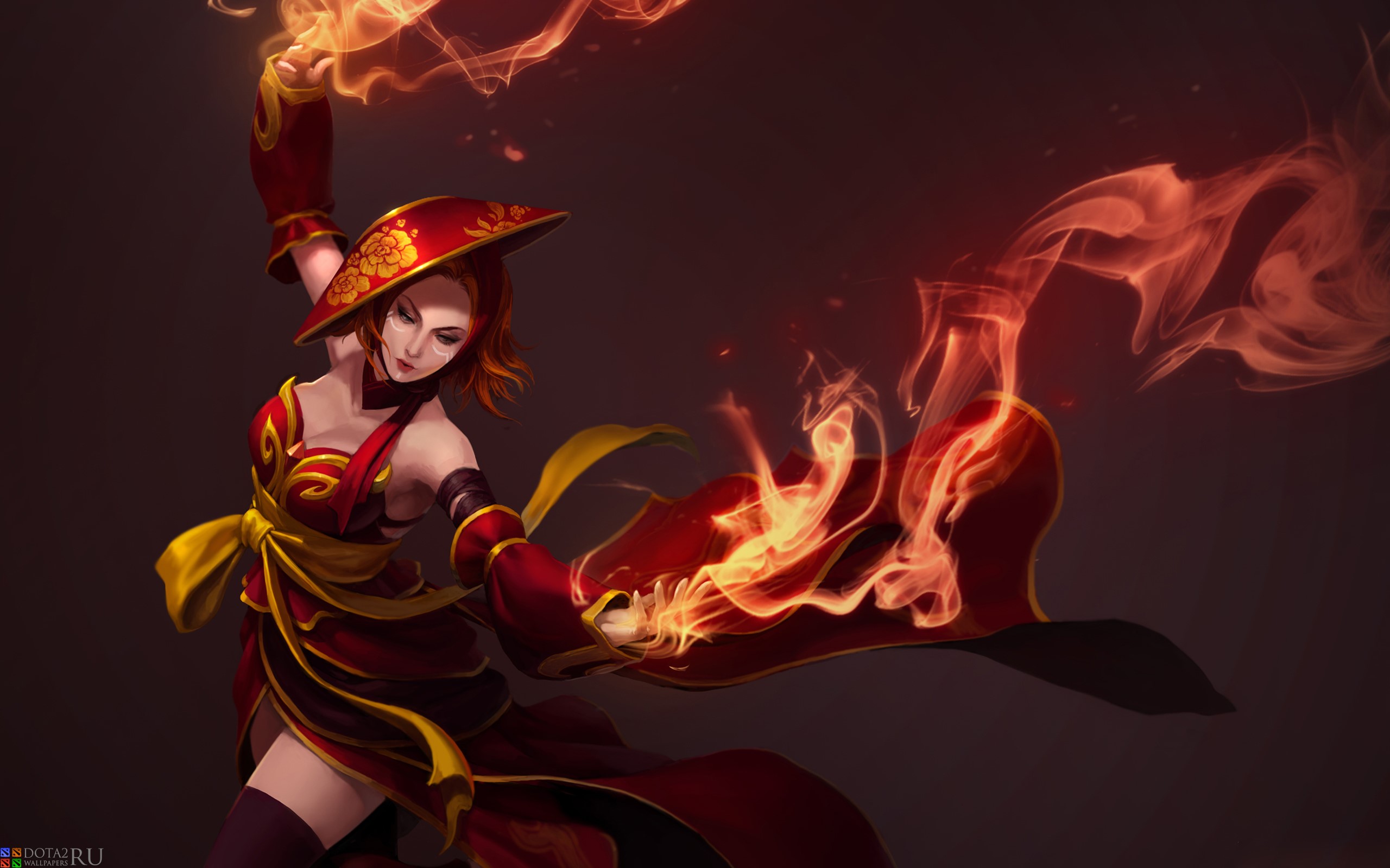 Lina from DOTA 2 casting fire magic HD Wallpaper