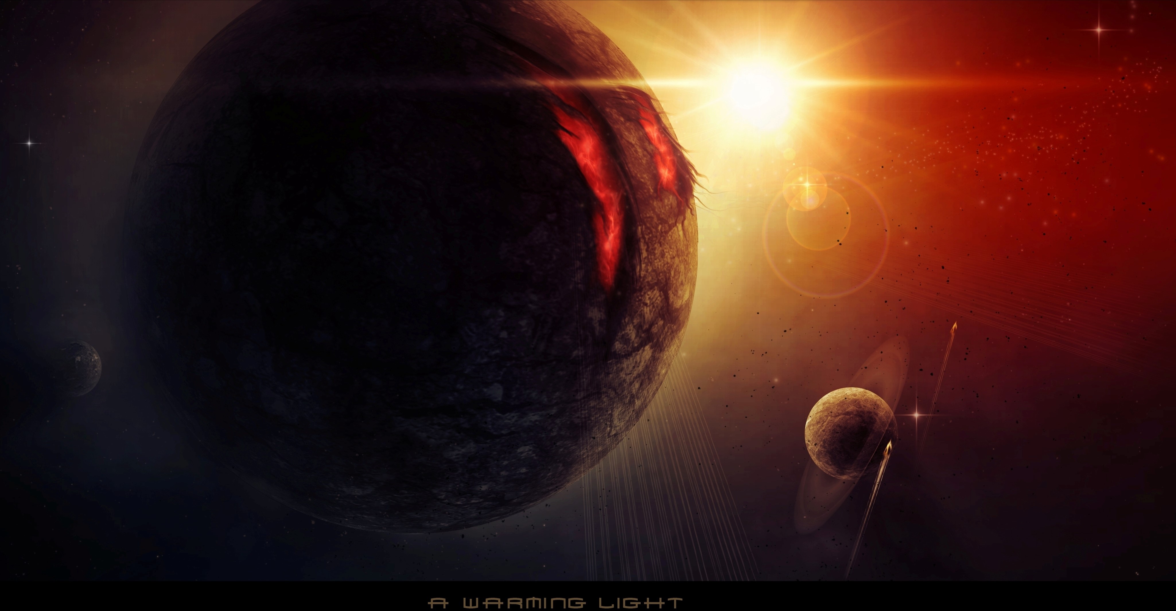 Planets in space with a bright sun HD Wallpaper