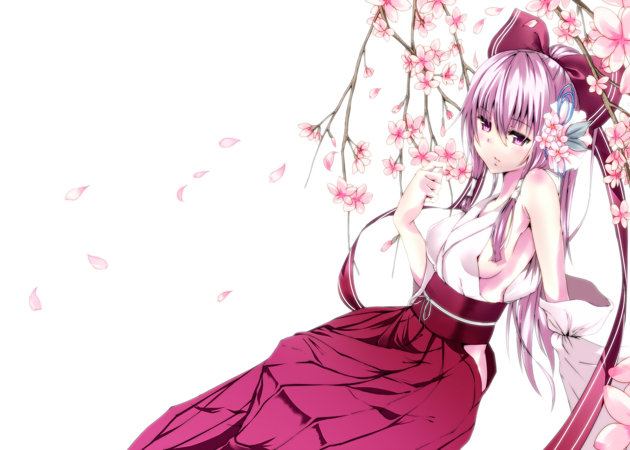 Reimu Hakurei from Touhou Project with Sakura HD Wallpaper