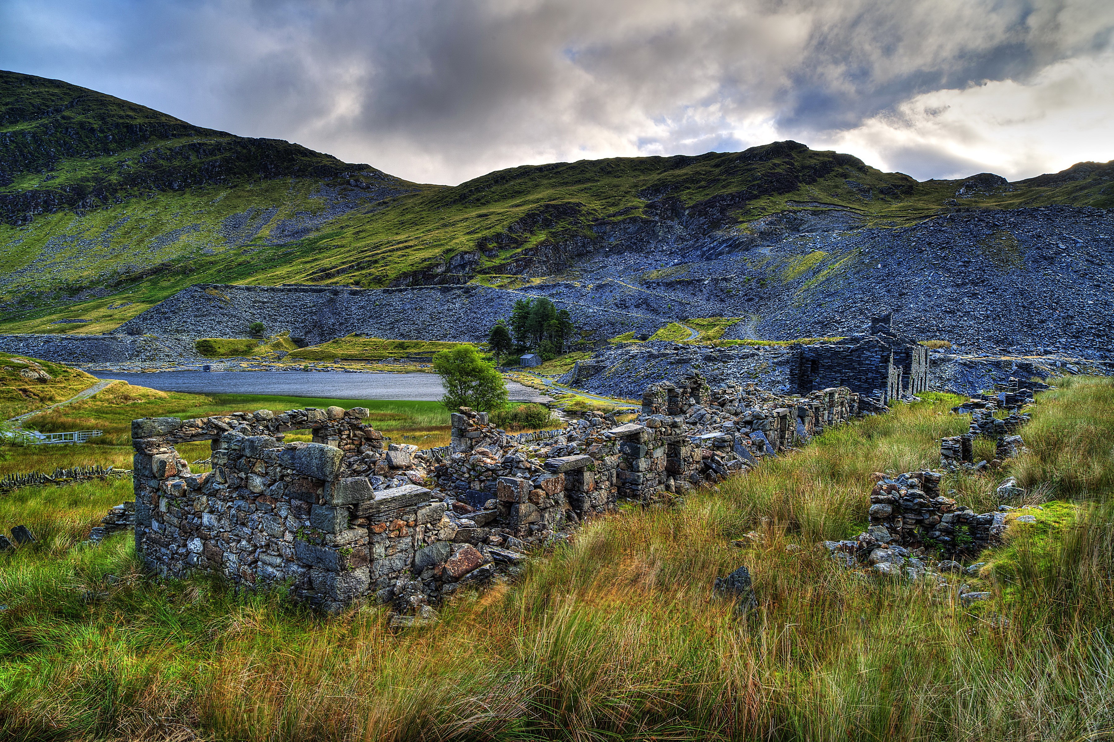 Ruins of a quarry in Snowdonia National Park, United Kingdom HD Wallpaper