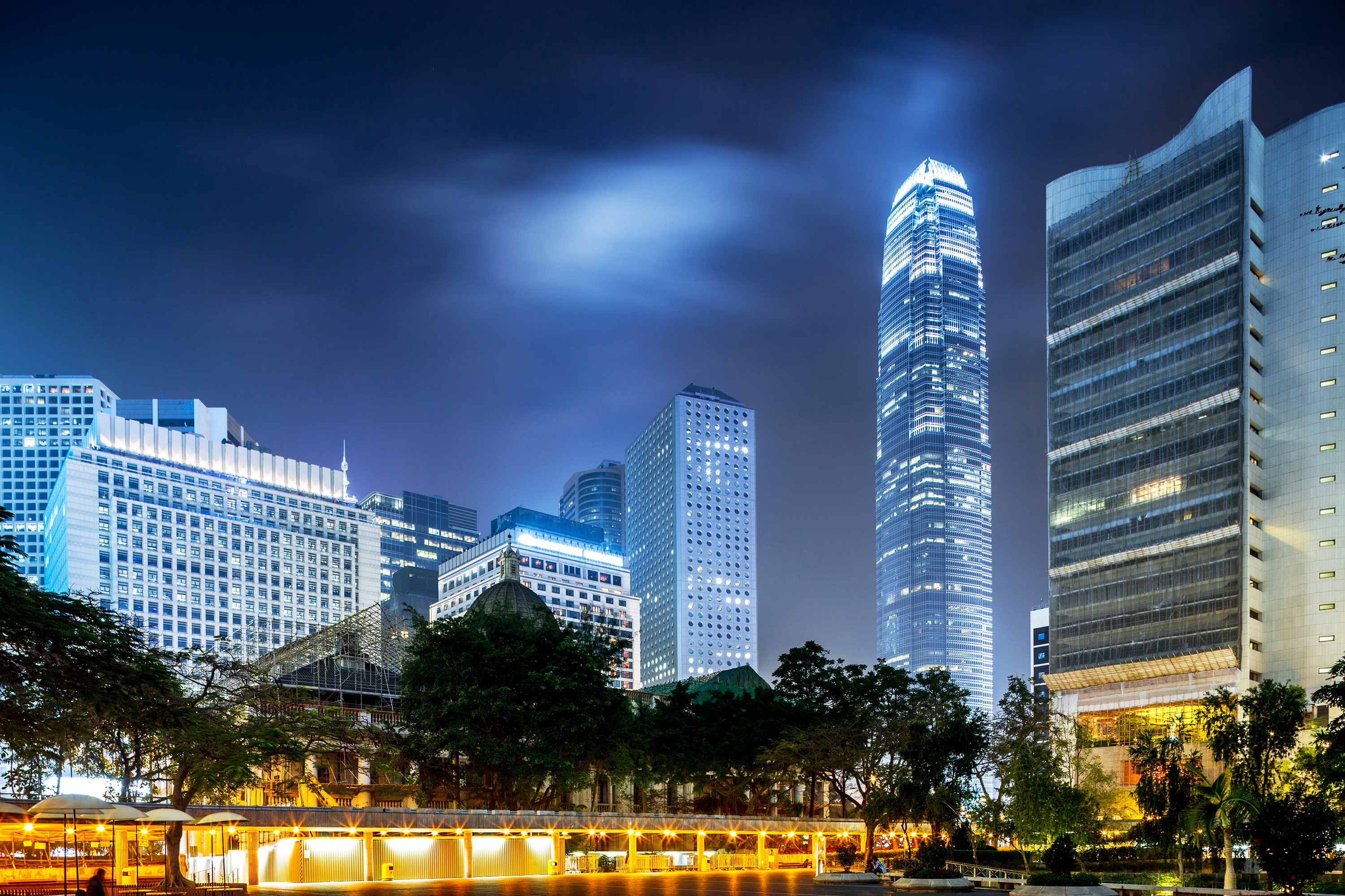 Hong Kong Skyscrapers at Night HD Wallpaper