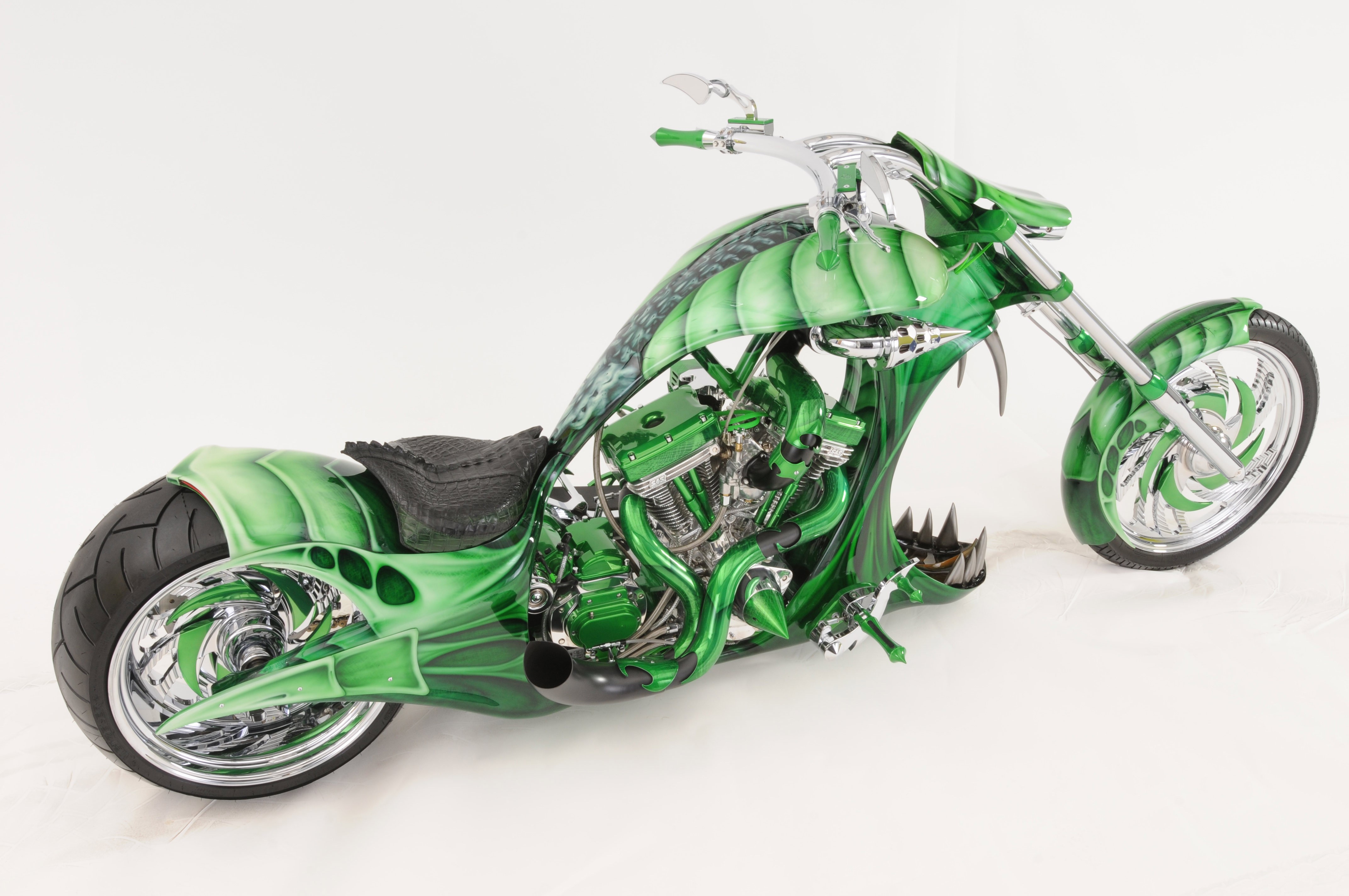 Custom Green Dragon Chopper Motorcycle HD Wallpaper