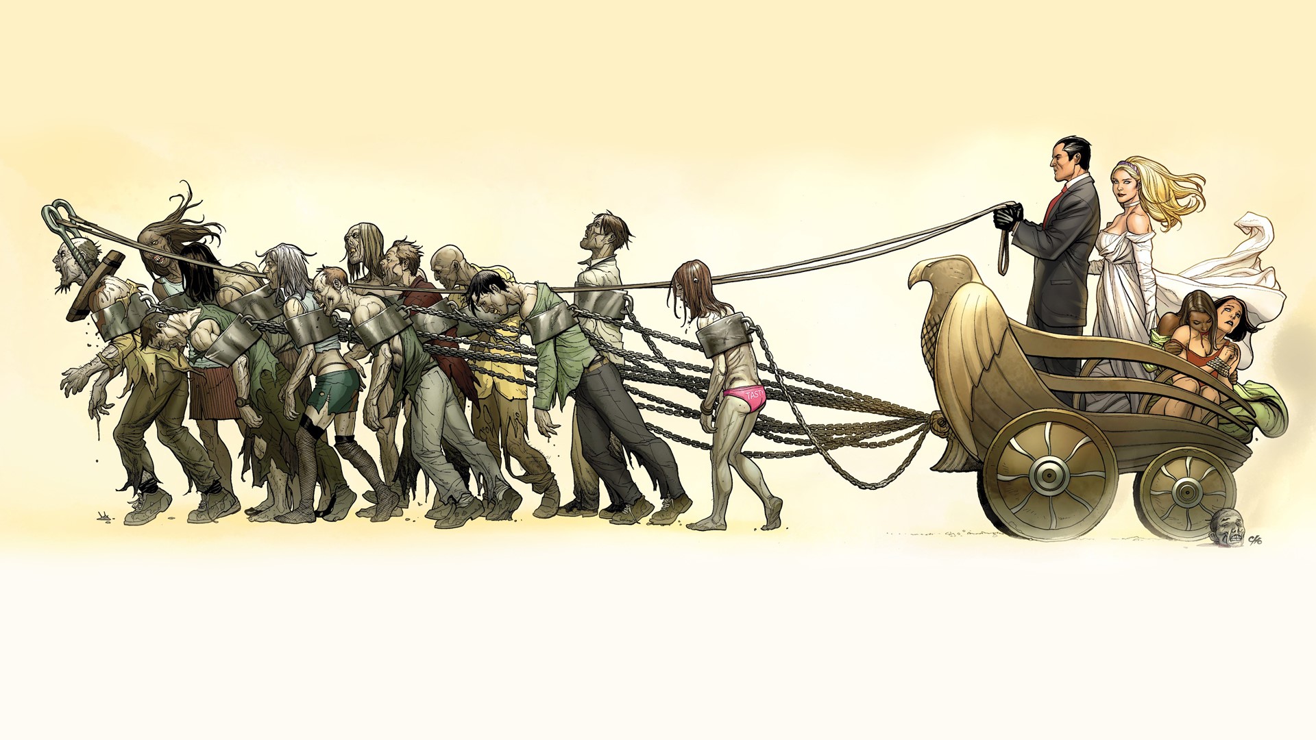 Empire of the Dead zombies chained to a chariot HD Wallpaper