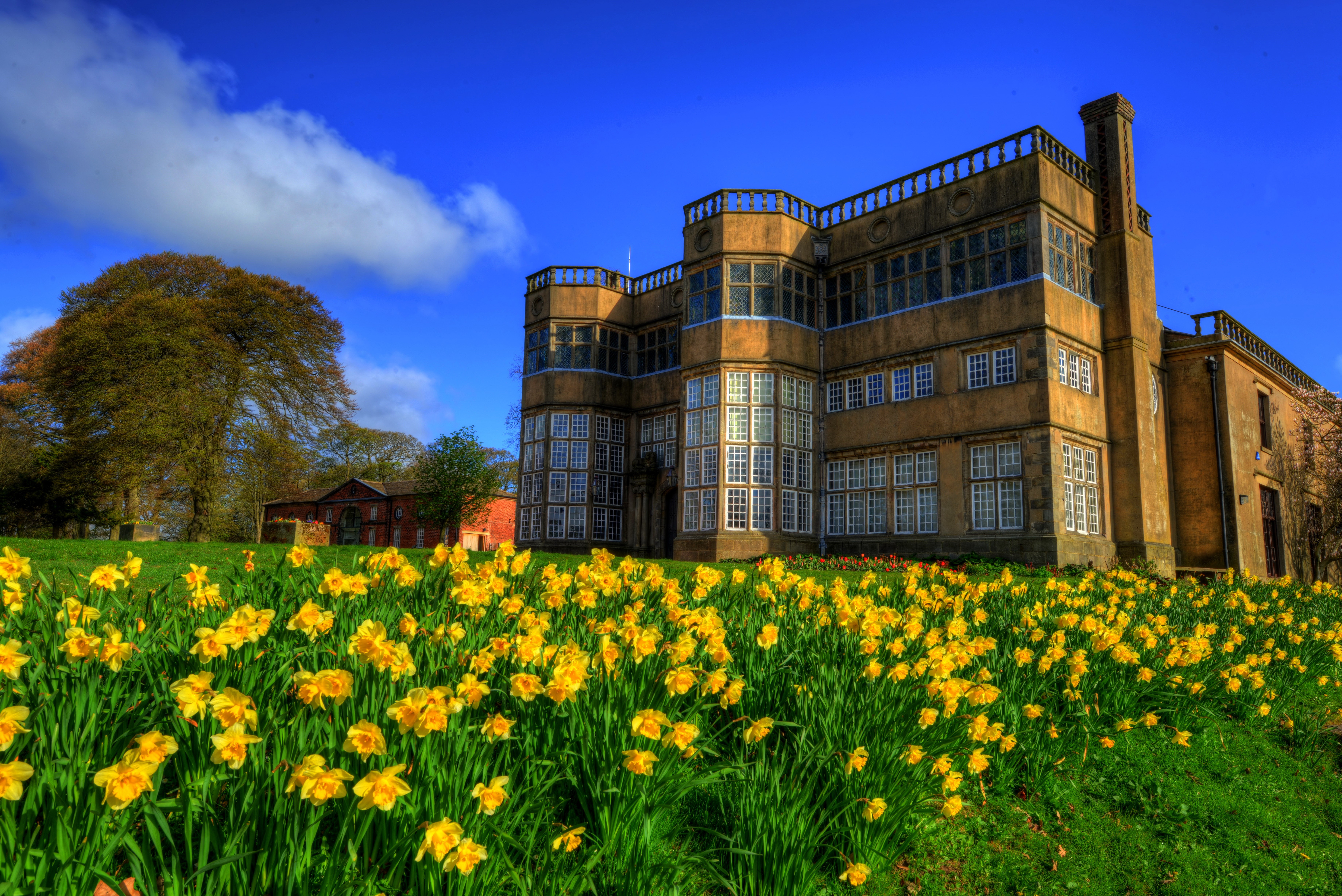 Astley Hall Chorley England with Daffodils HD Wallpaper
