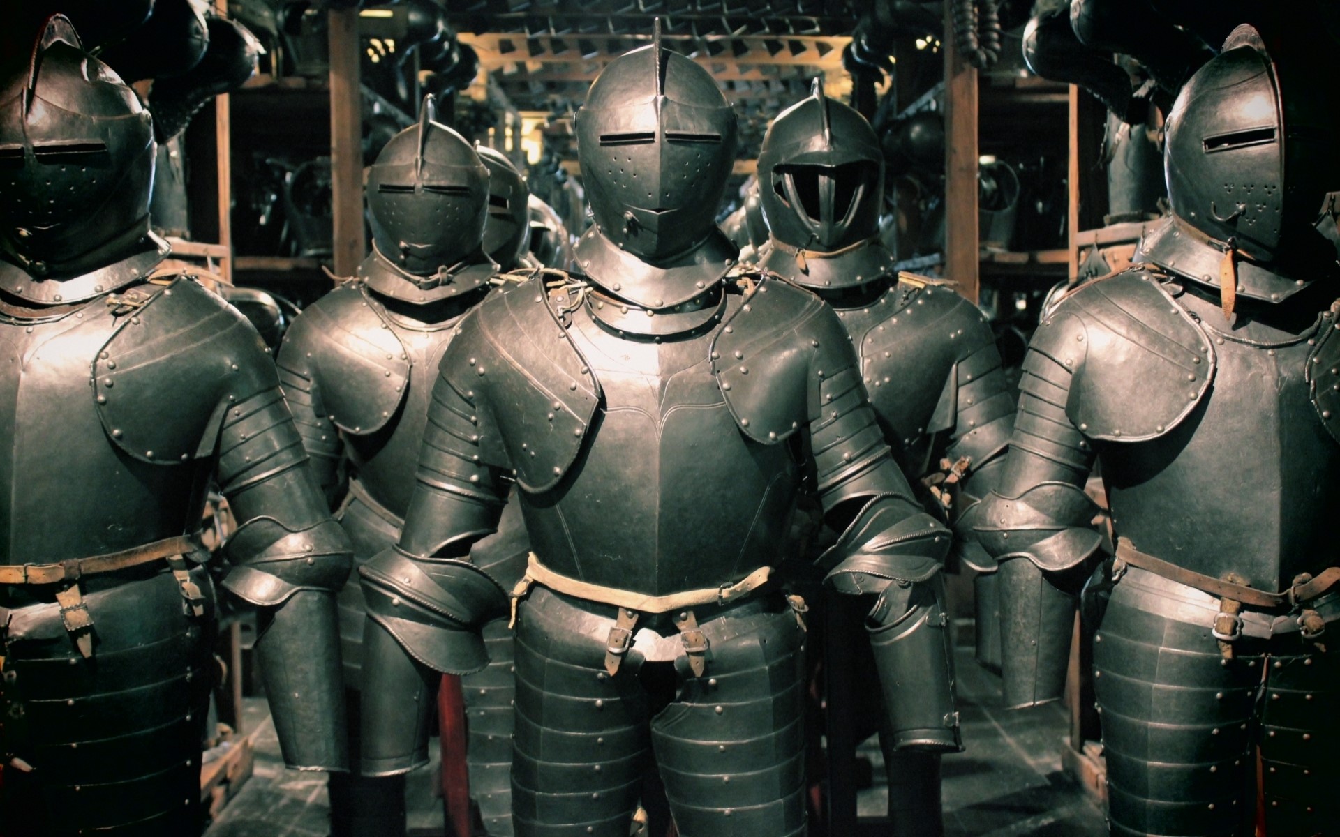 Knights in full plate armor standing in a museum HD Wallpaper