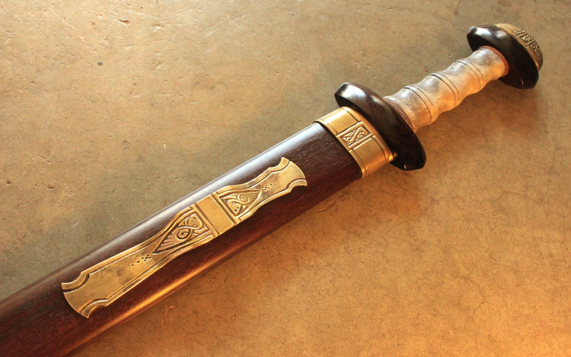 Viking sword with ornate scabbard and hilt HD Wallpaper