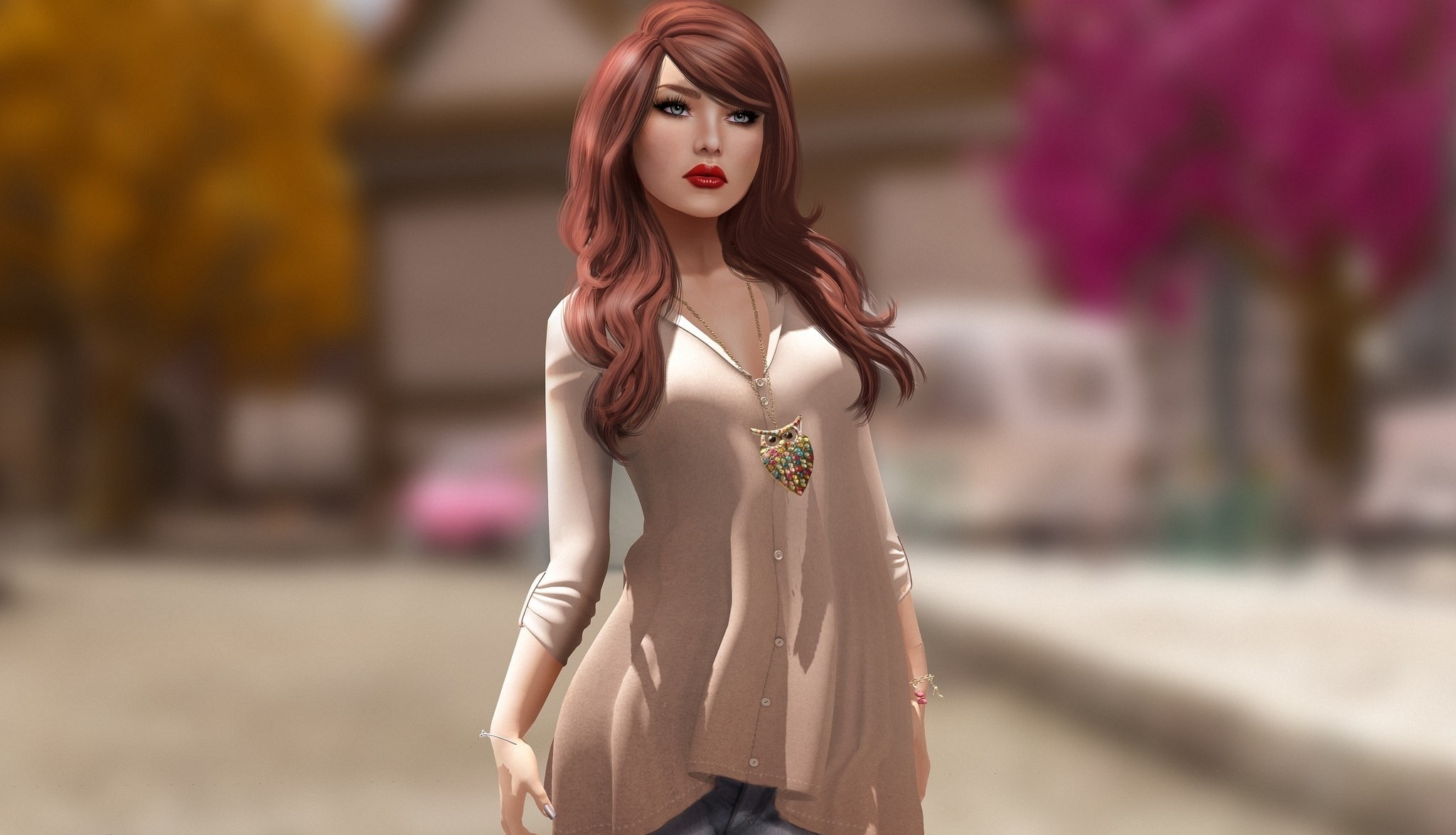 Brown haired woman with owl pendant HD Wallpaper