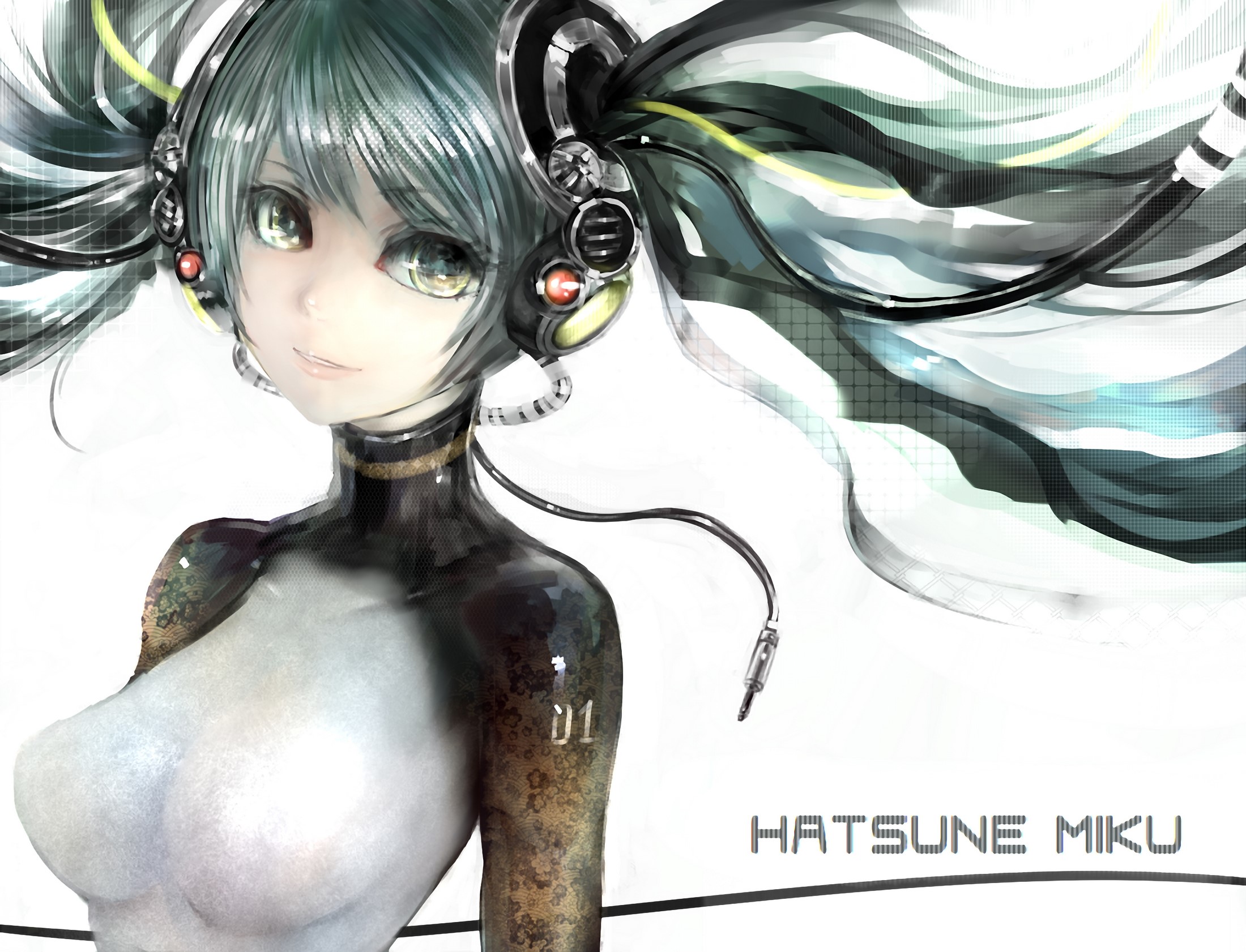 Hatsune Miku from Vocaloid with headphones HD Wallpaper