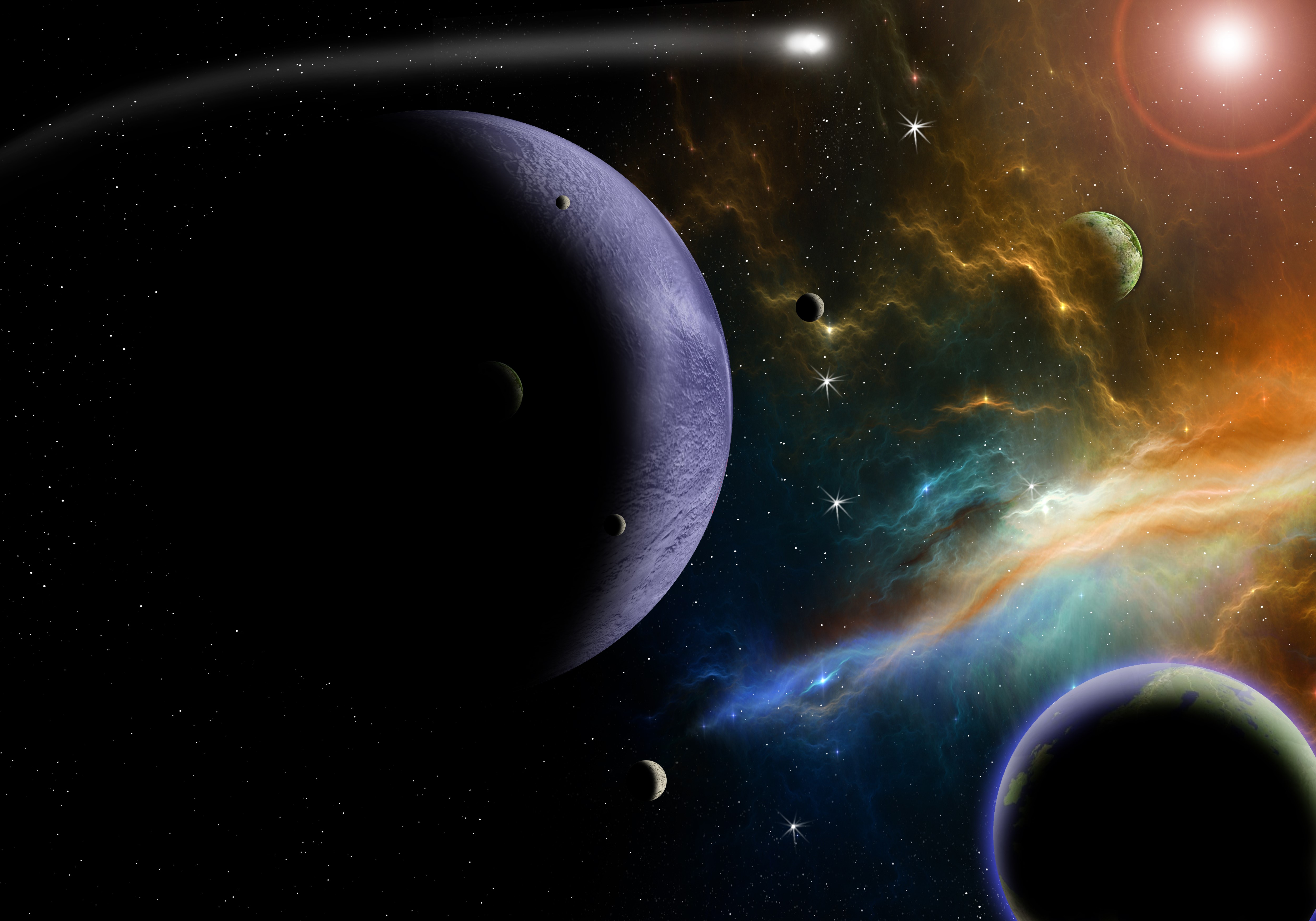 Planets and Nebula in Space HD Wallpaper