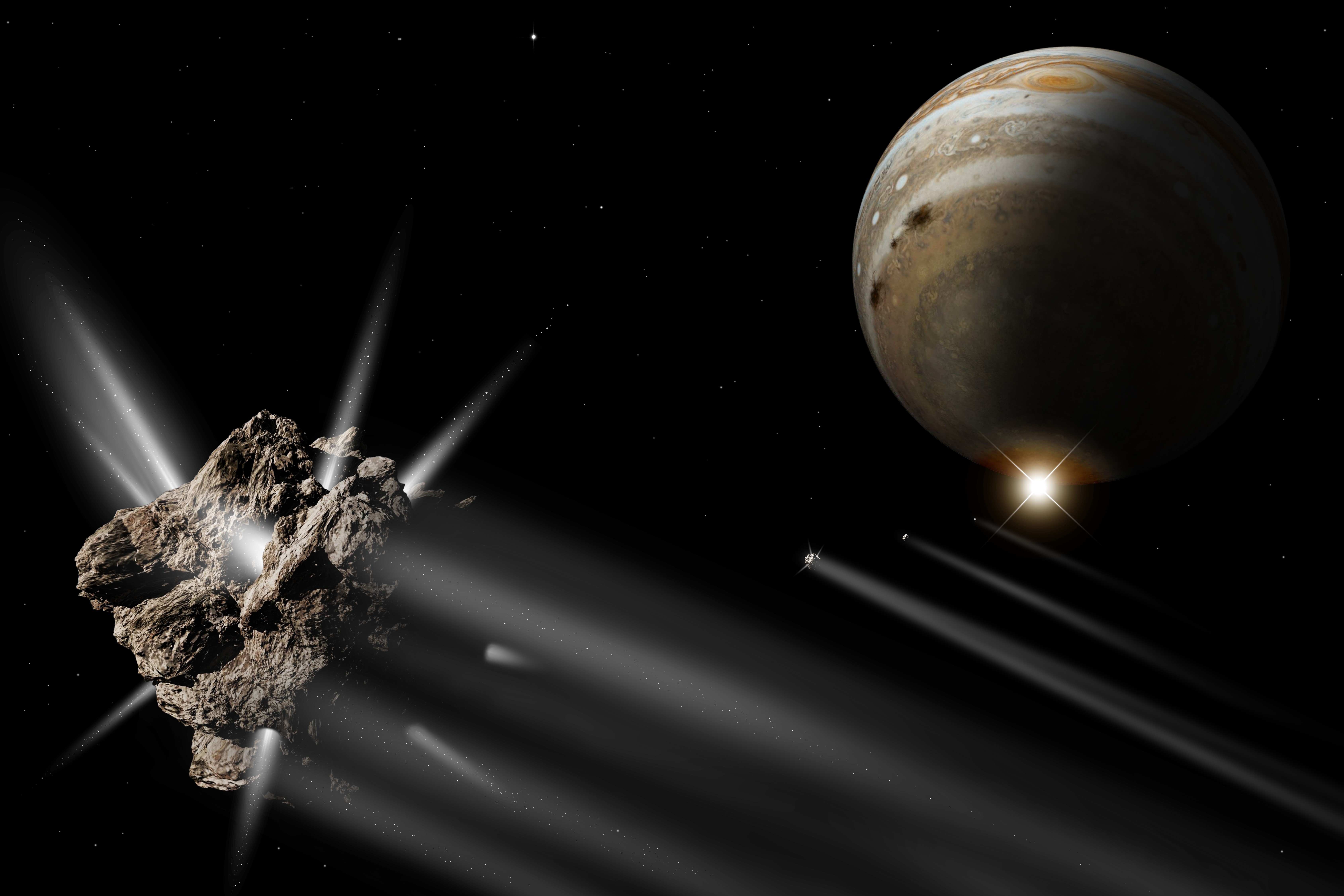 Asteroid and Jupiter in Space HD Wallpaper