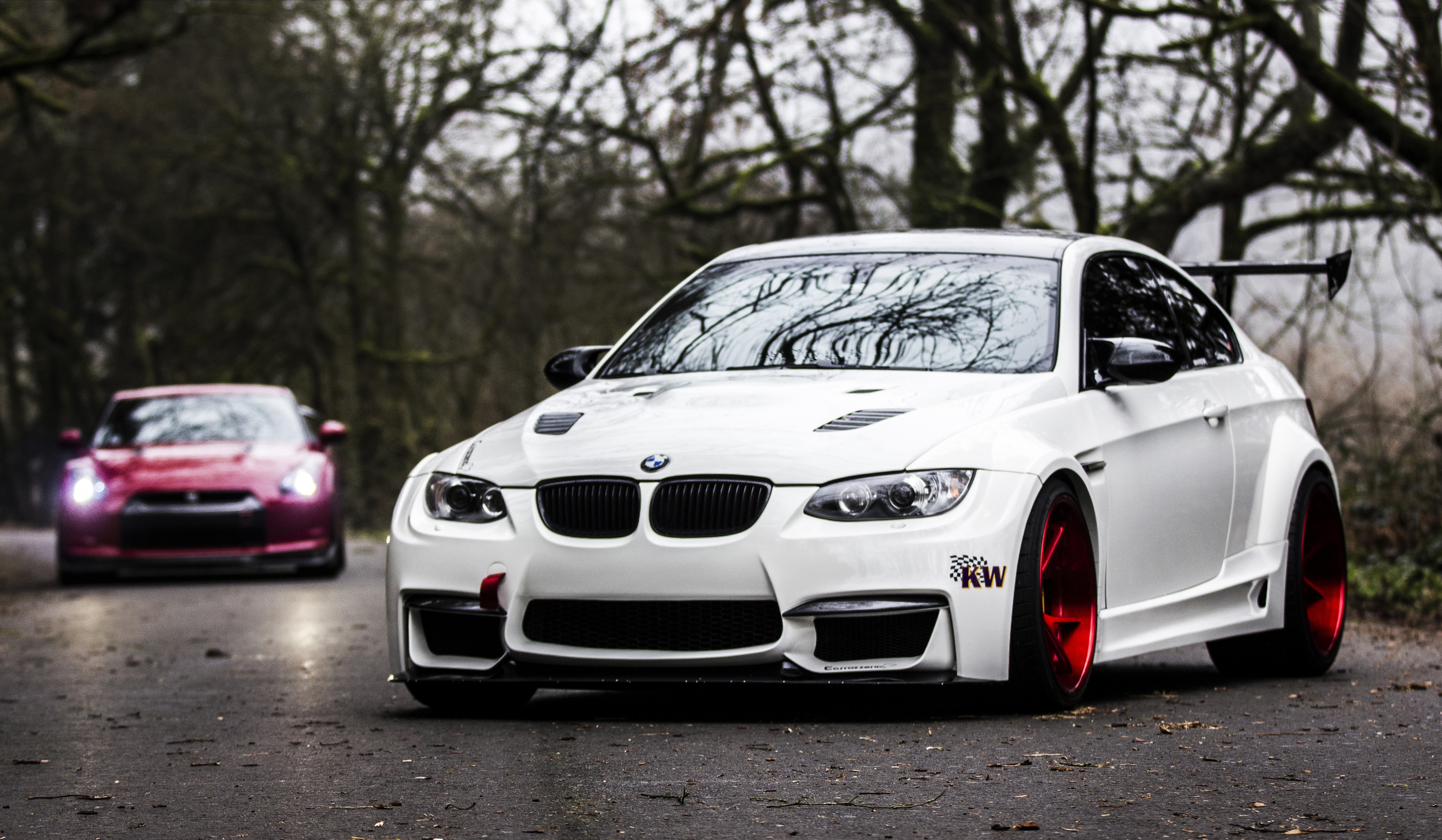 4K White BMW E92 M3 with Red Wheels HD Wallpaper