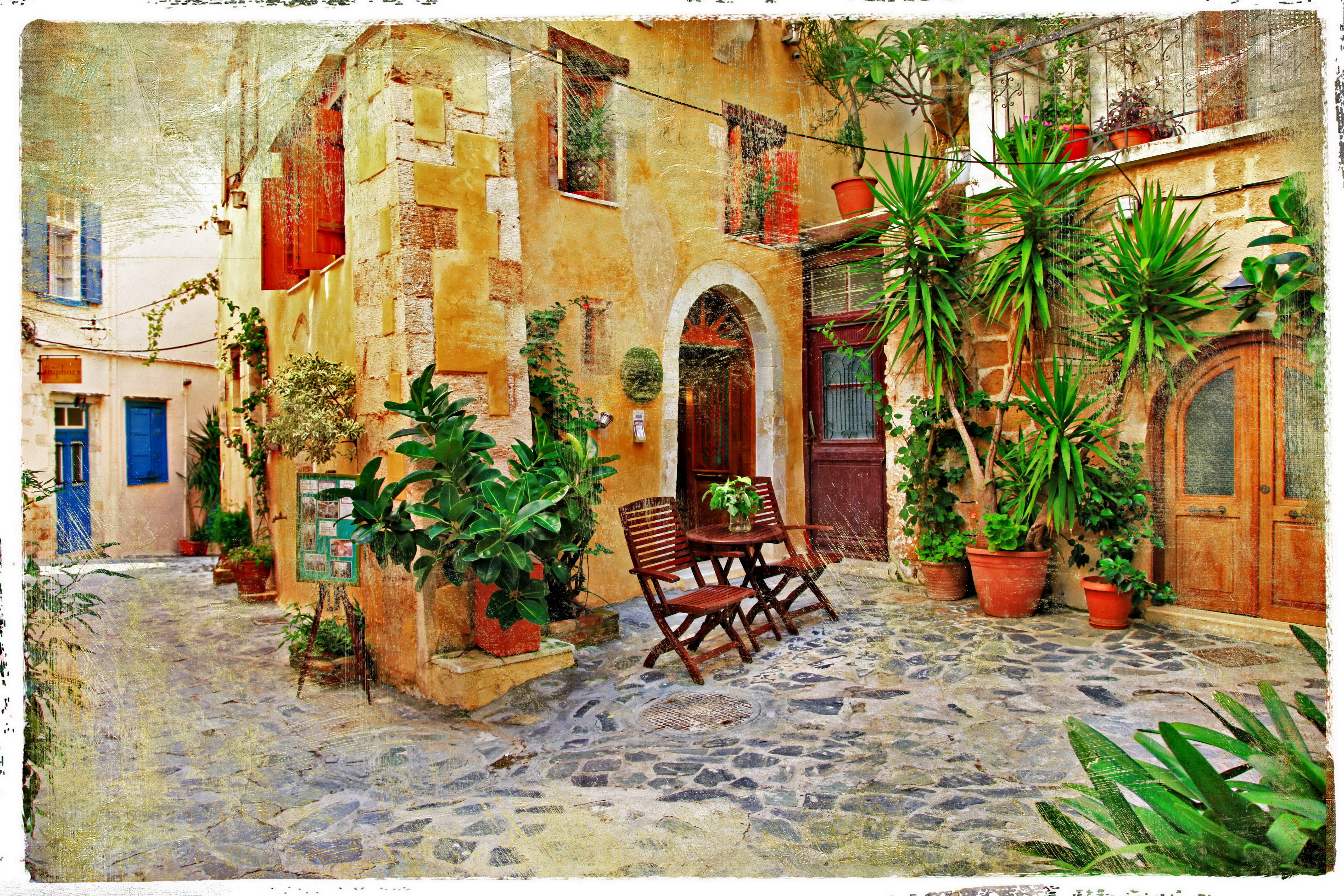 Crete Greece Houses HD Wallpaper
