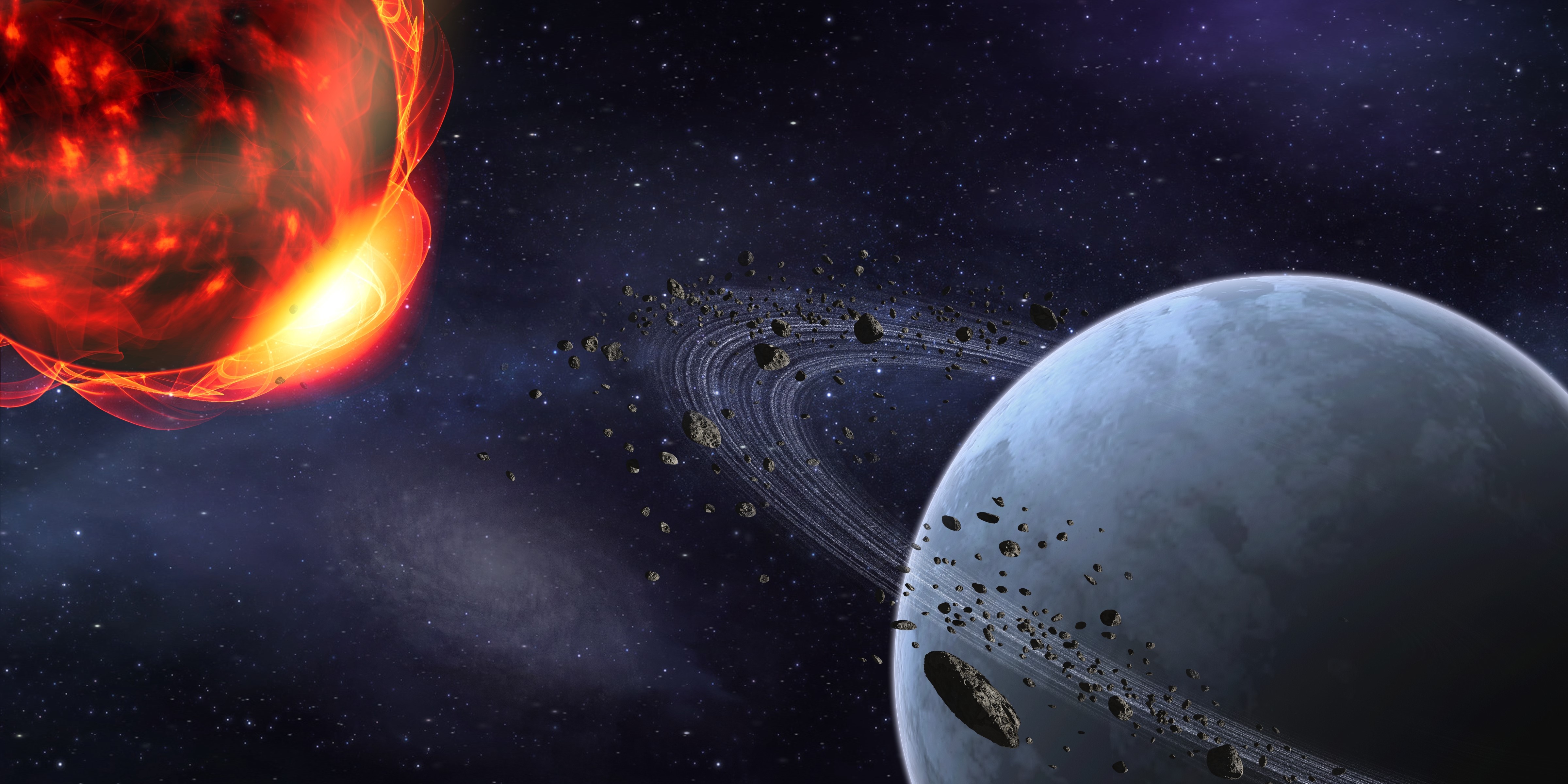 4K Planets and Asteroids in Space HD Wallpaper
