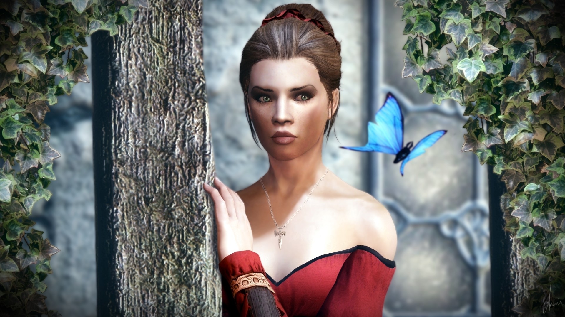 Caelya from The Elder Scrolls V: Skyrim with butterflies HD Wallpaper