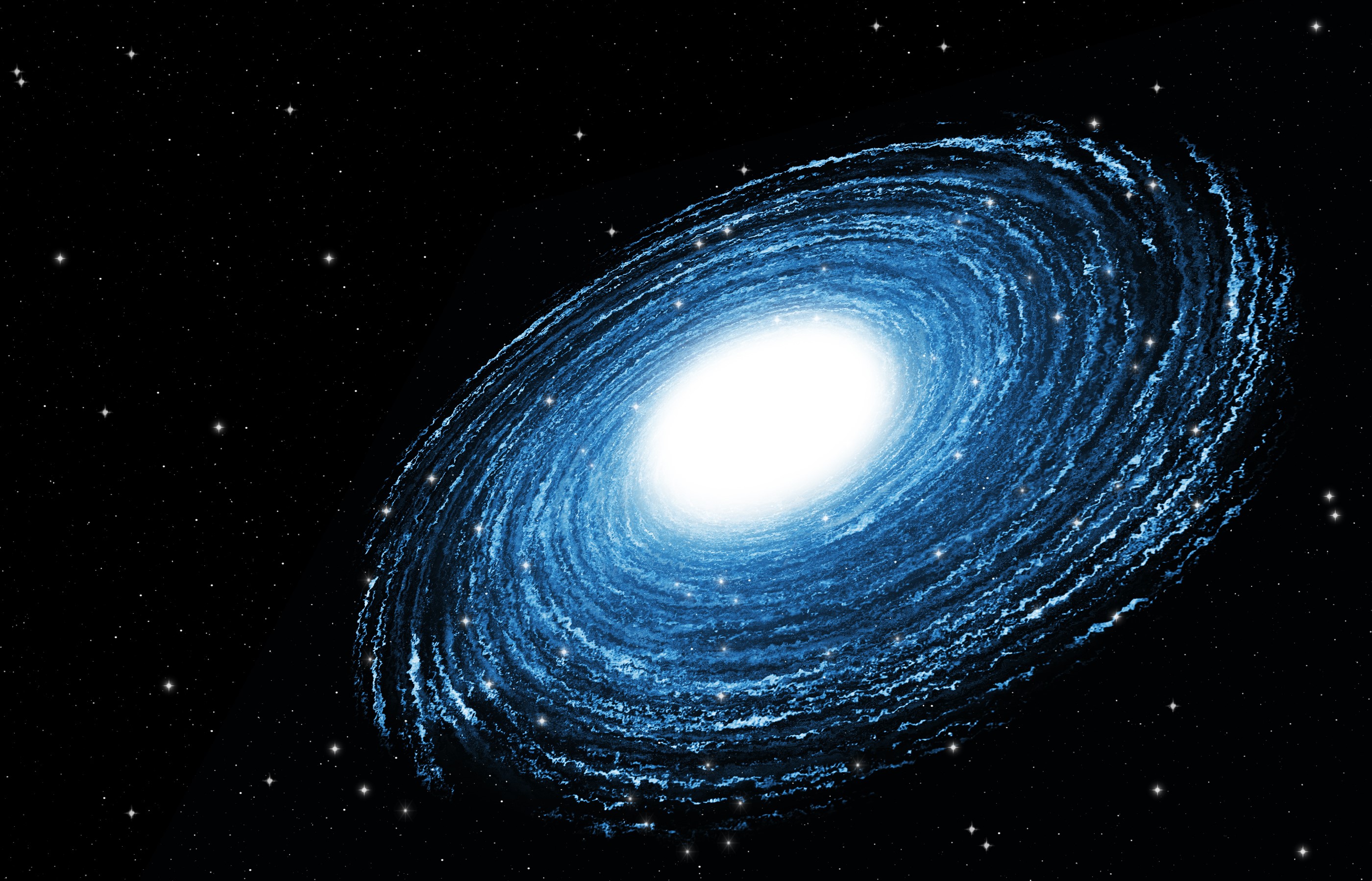 A blue spiral galaxy in space with stars HD Wallpaper