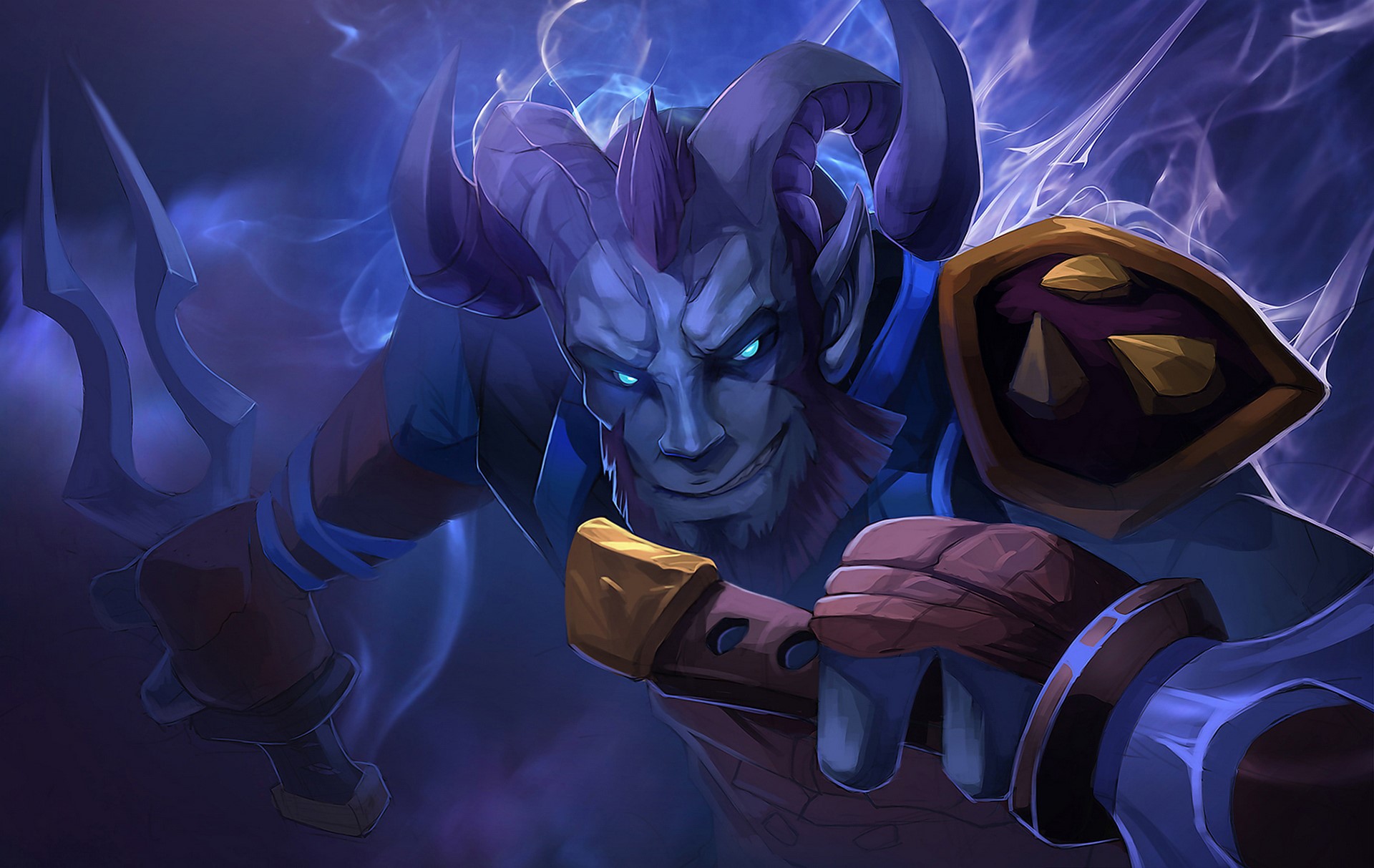 A monster with horns and glowing eyes from DOTA 2 HD Wallpaper