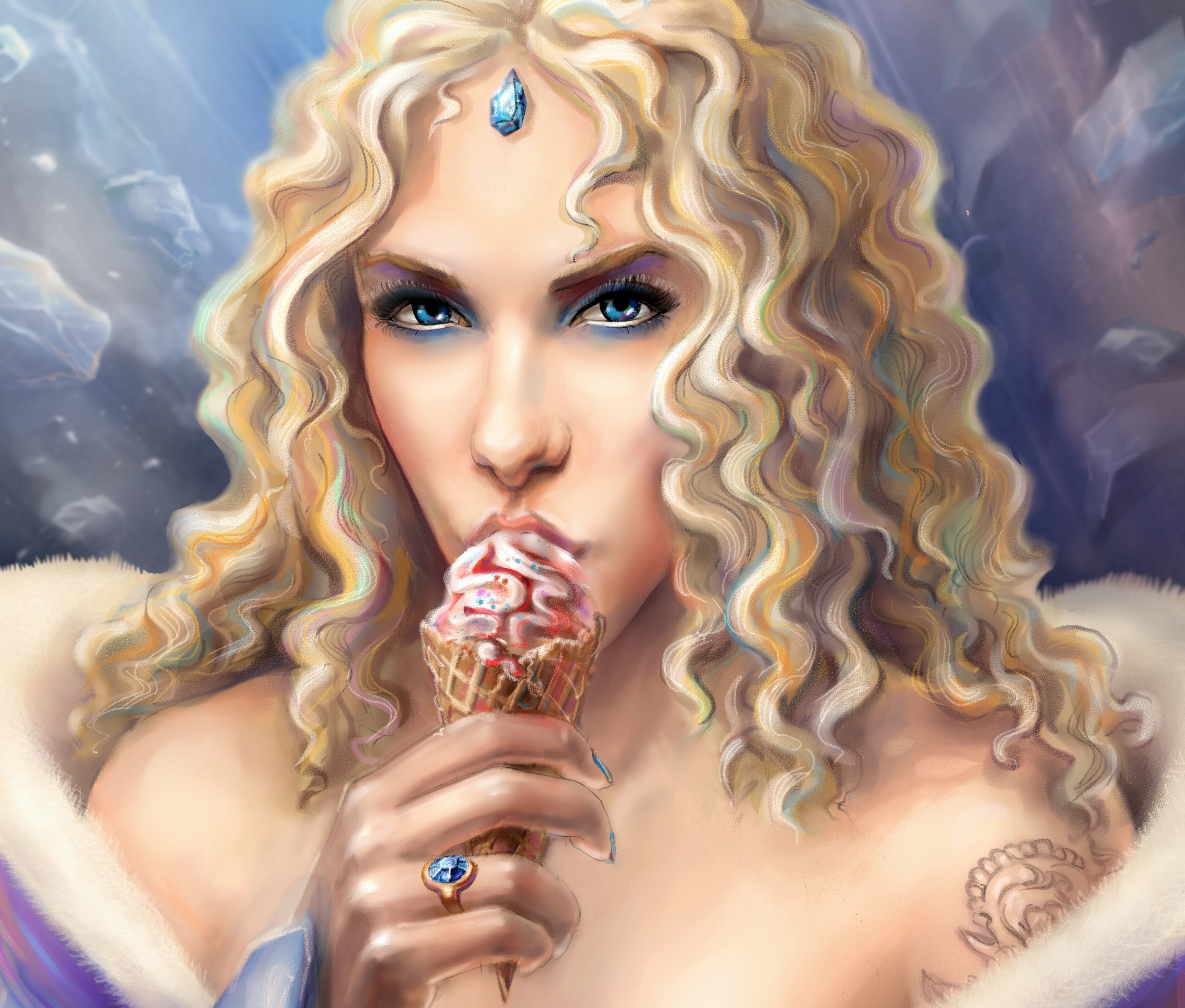 Crystal Maiden from DOTA 2 eating ice cream HD Wallpaper