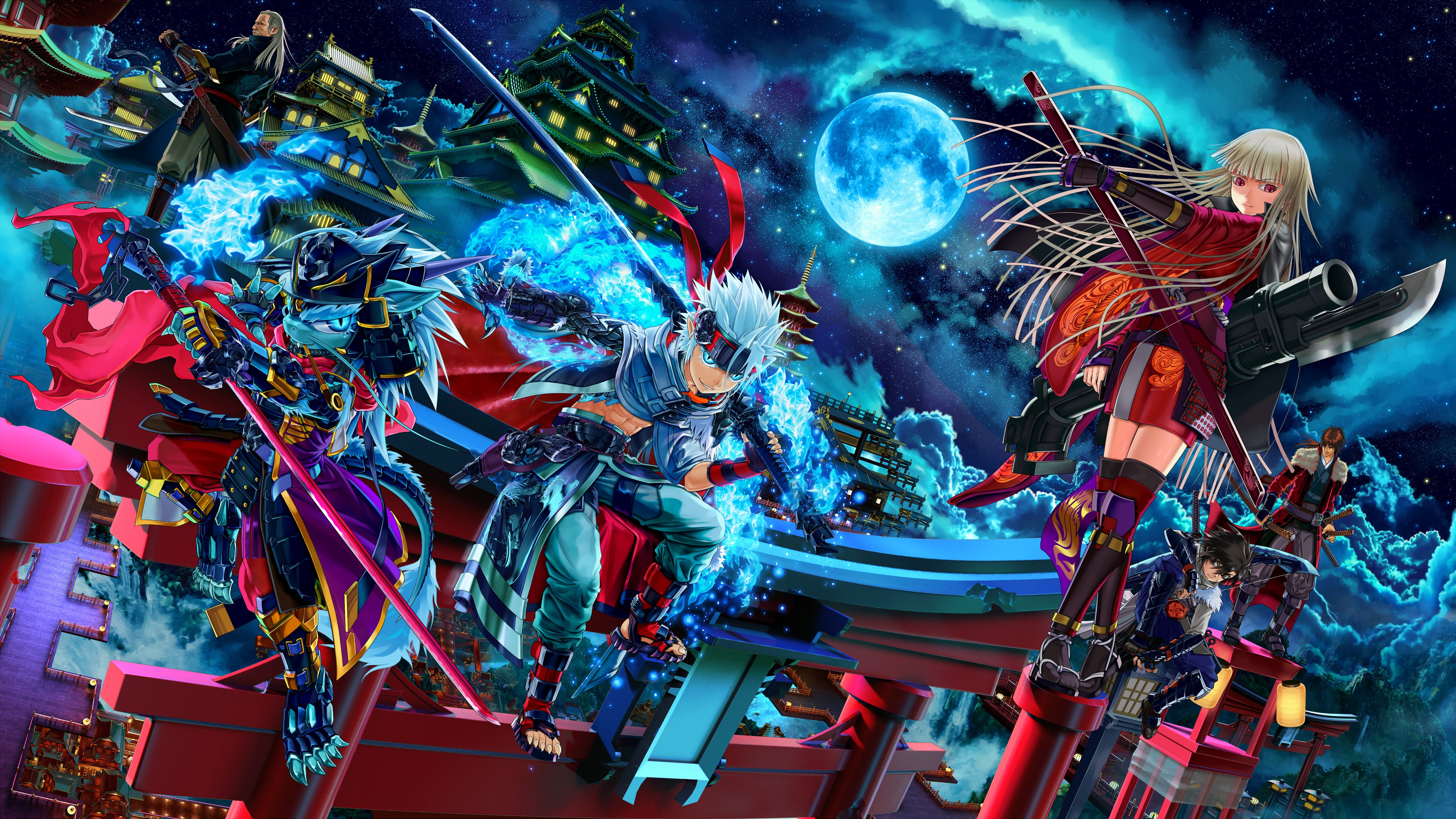 4K The Moon Samurais Warriors with Swords and Magic HD Wallpaper