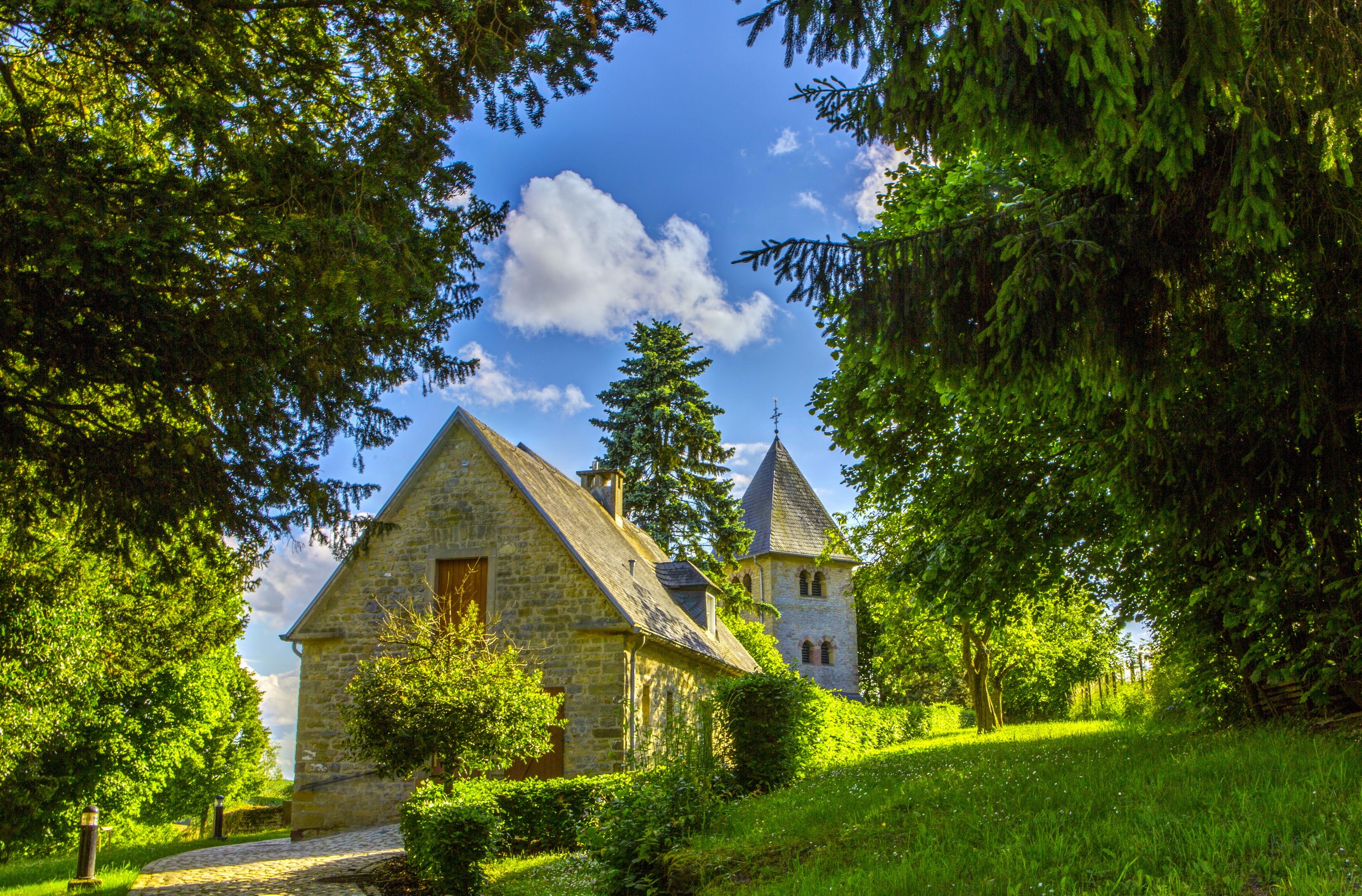 Girsterklaus stone house and tower in Luxembourg HD Wallpaper