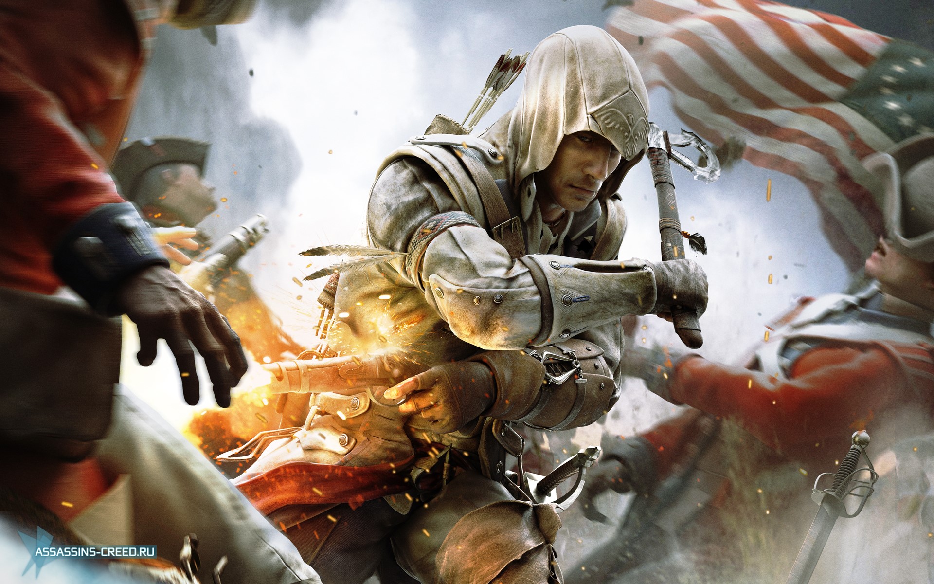 Connor from Assassin's Creed 3 in battle HD Wallpaper