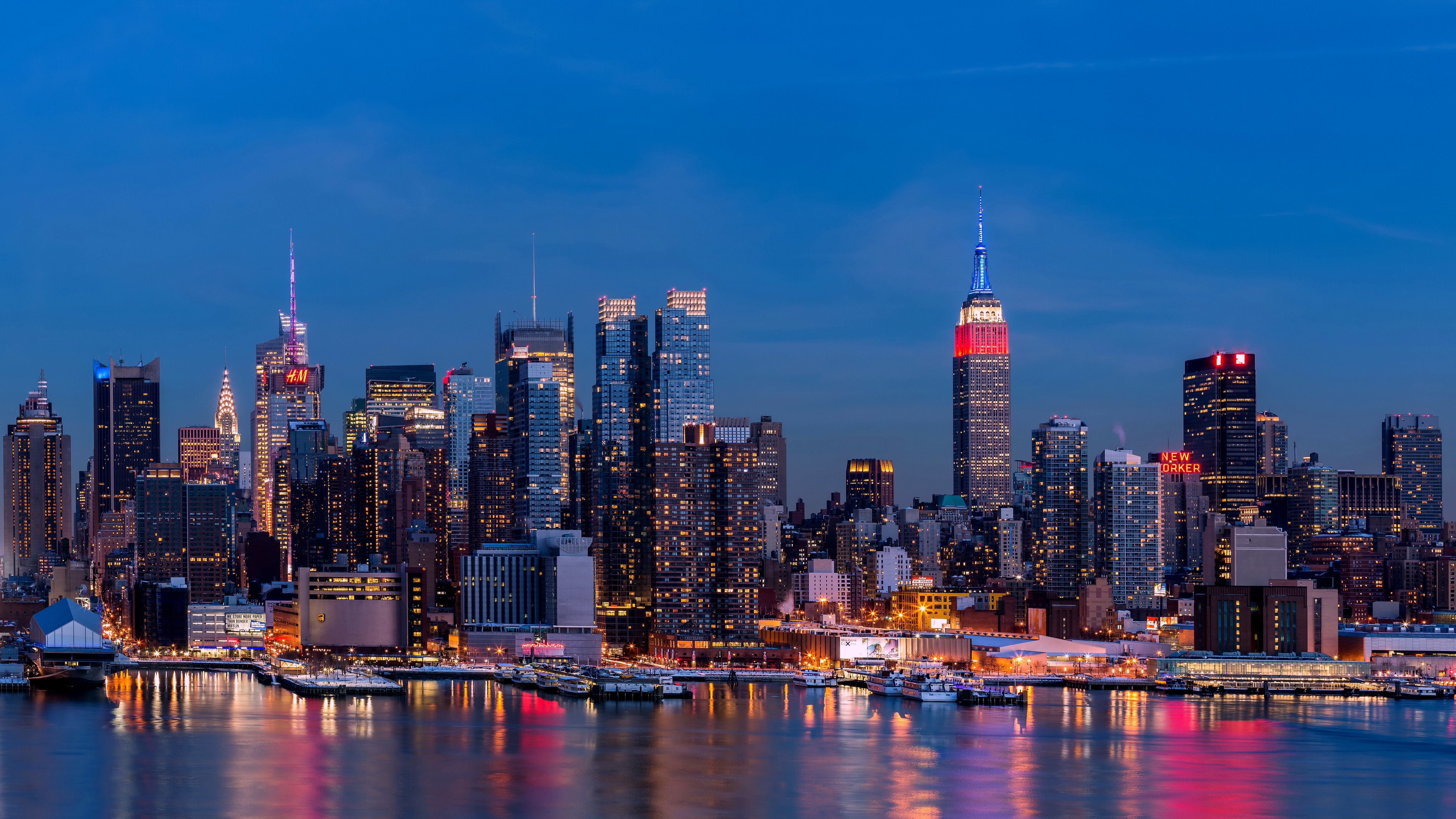 New York City skyline with Empire State Building at night HD Wallpaper
