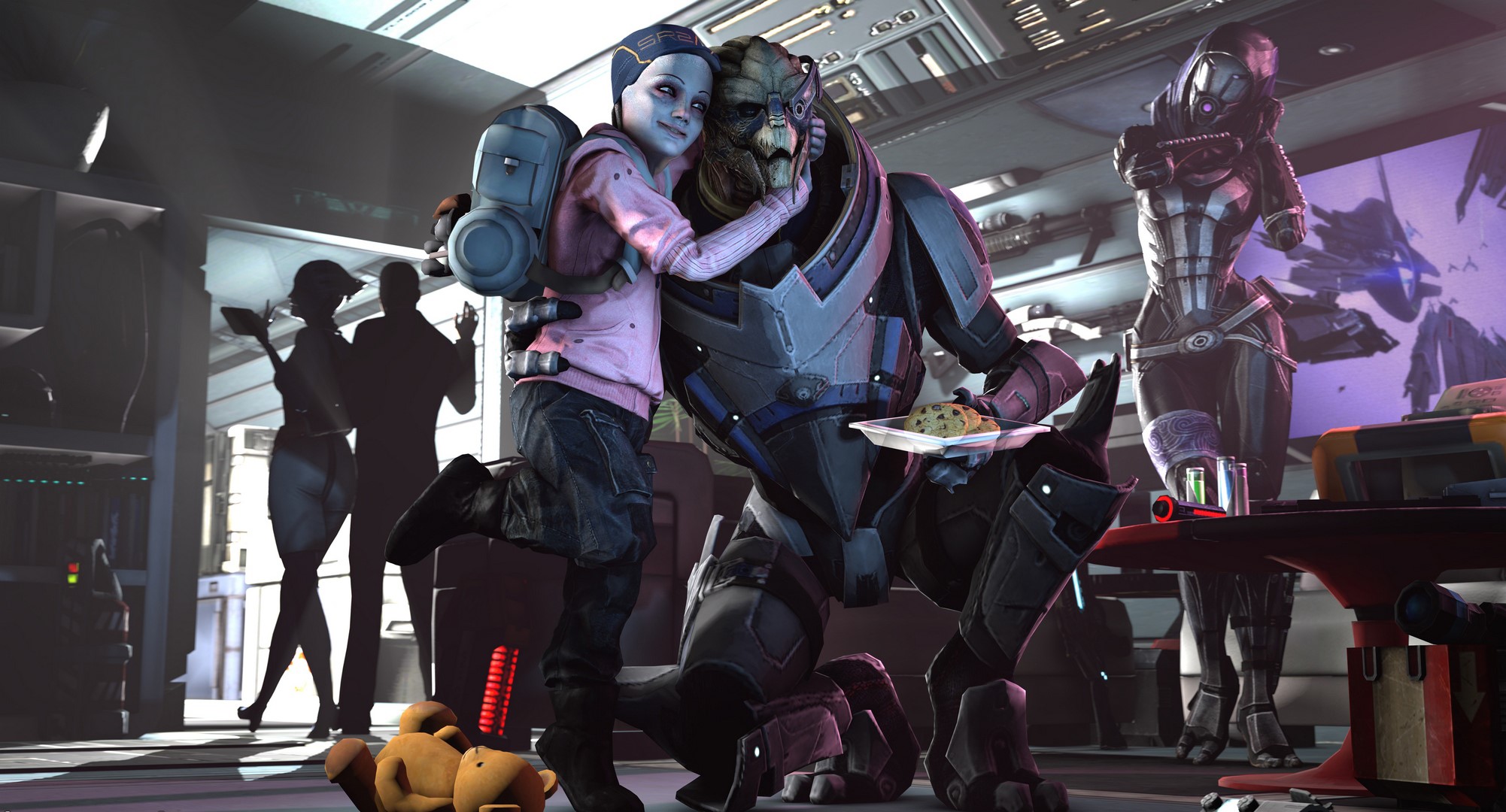 Garrus Vakarian and Tali from Mass Effect with a child HD Wallpaper