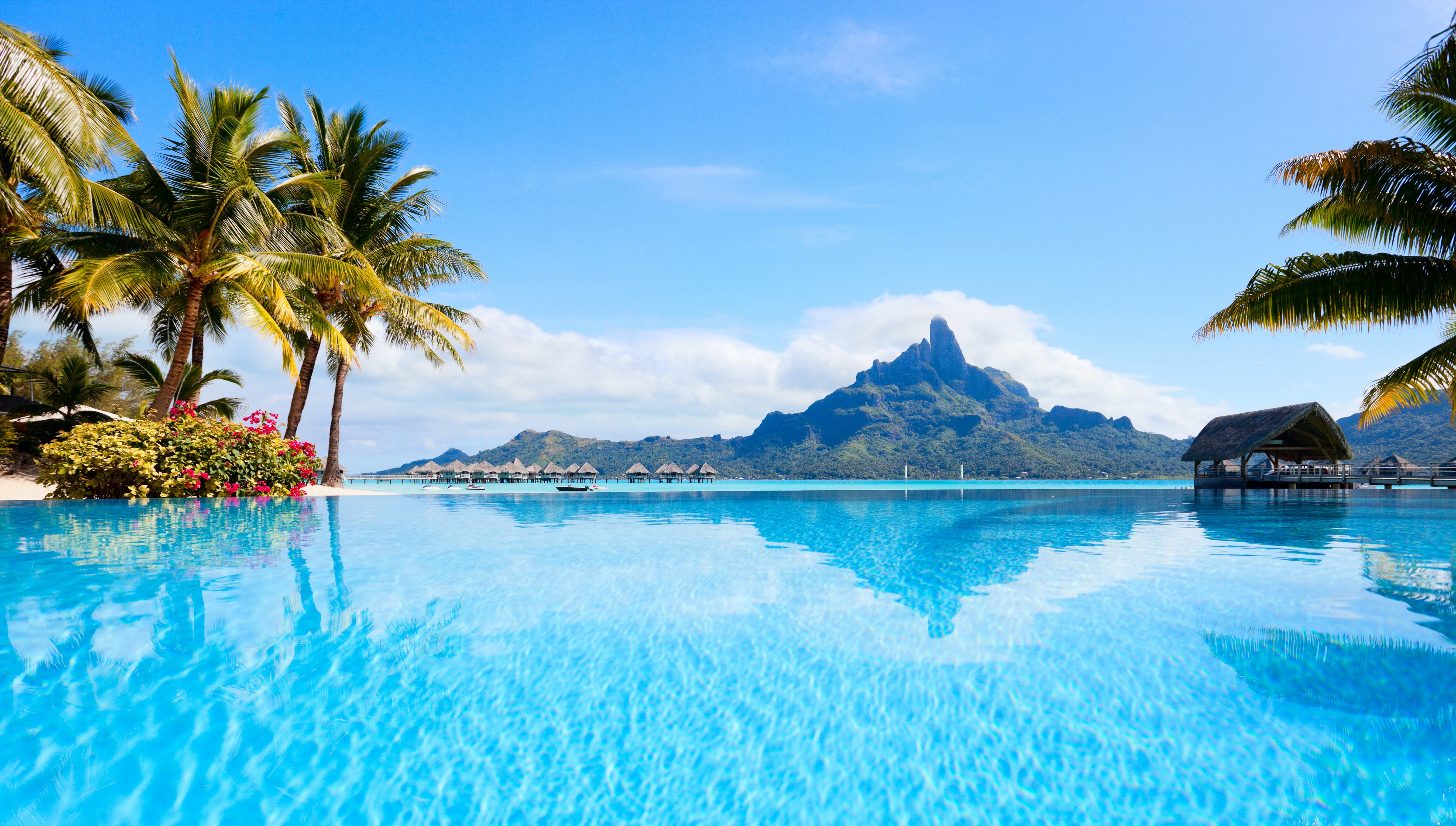 Bora Bora French Polynesia Tropical Resort Infinity Pool HD Wallpaper