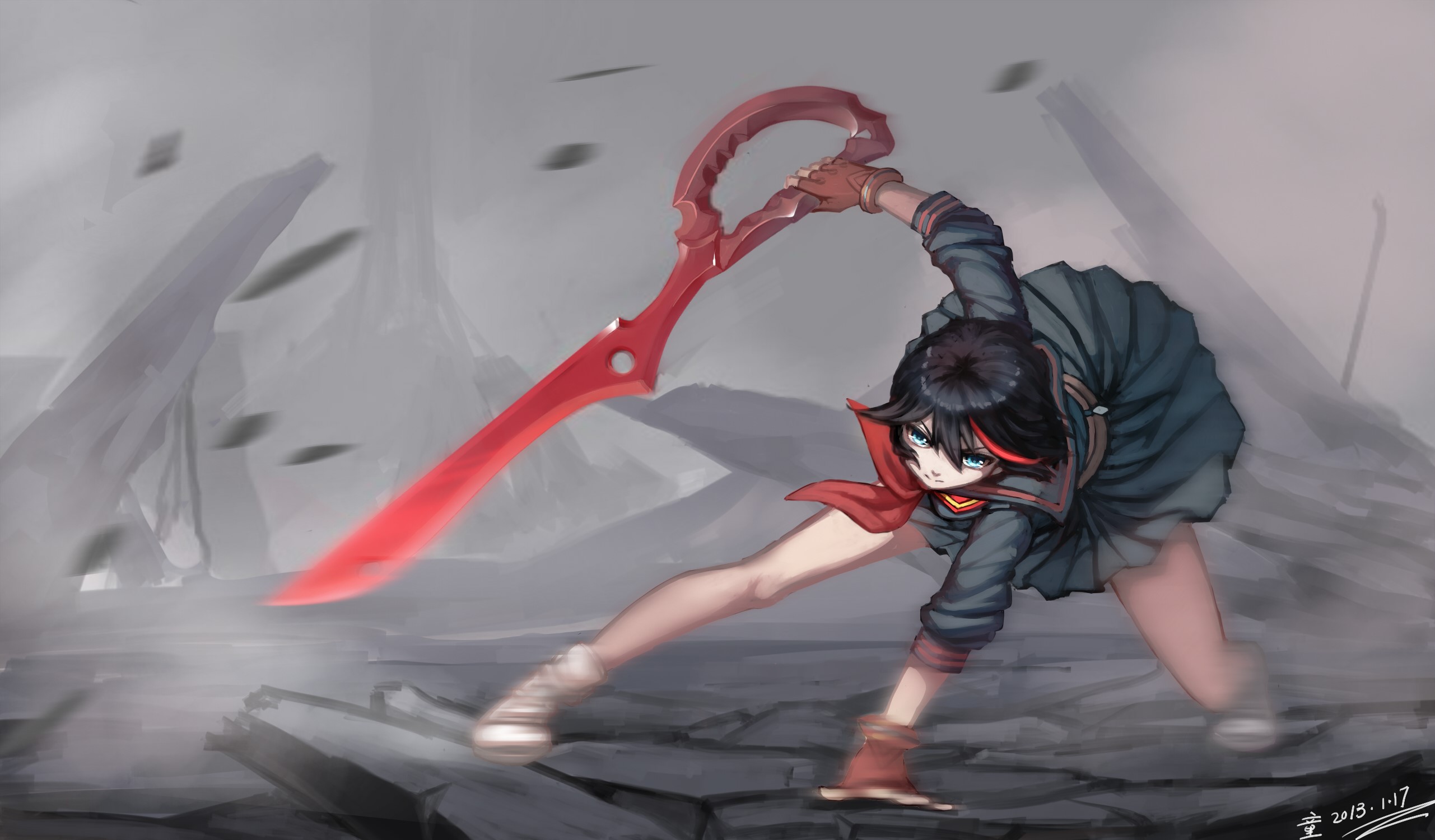 Ryuko Matoi from Kill la Kill with giant scissors HD Wallpaper
