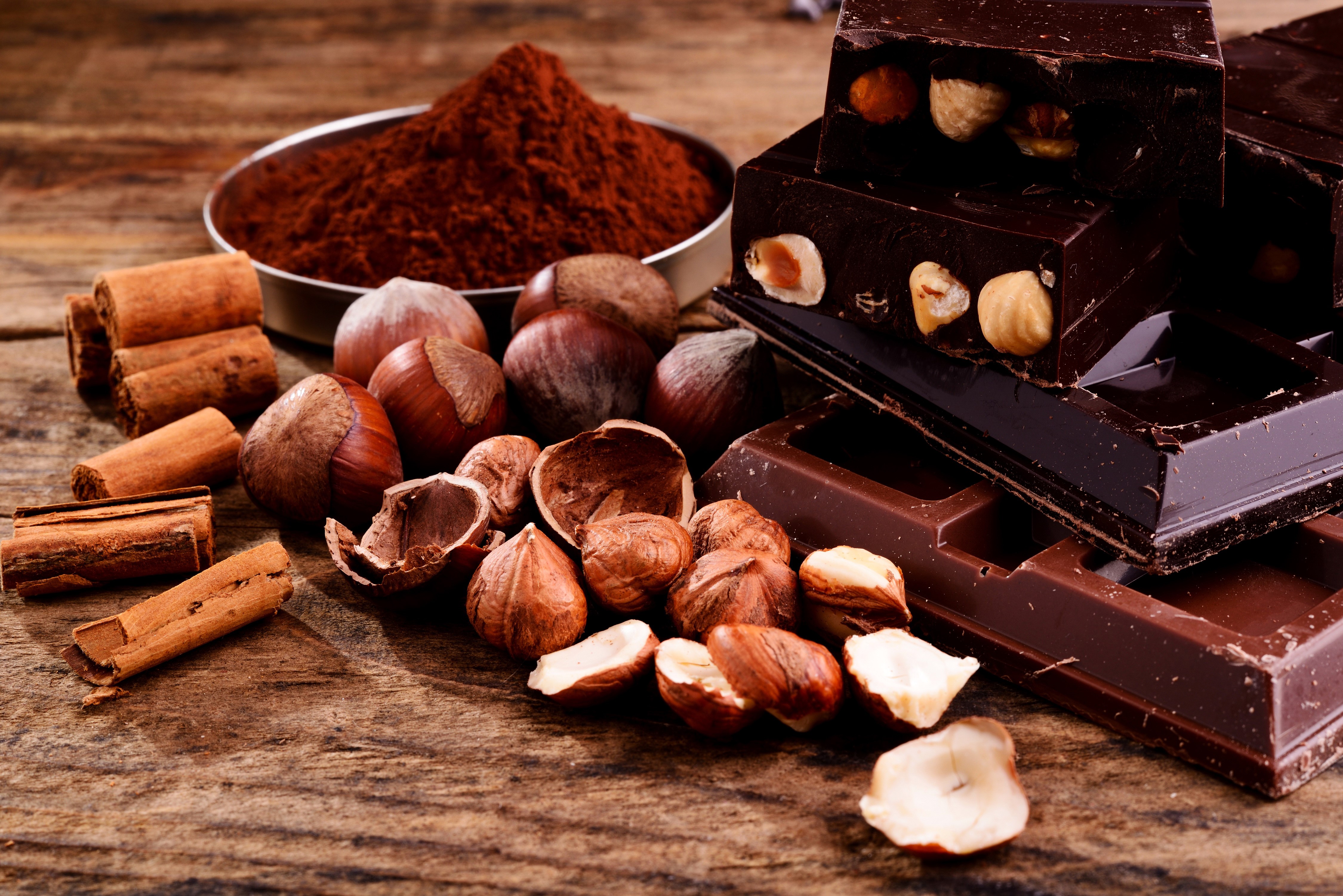 Chocolate, Hazelnuts, Cinnamon, and Cocoa Powder HD Wallpaper