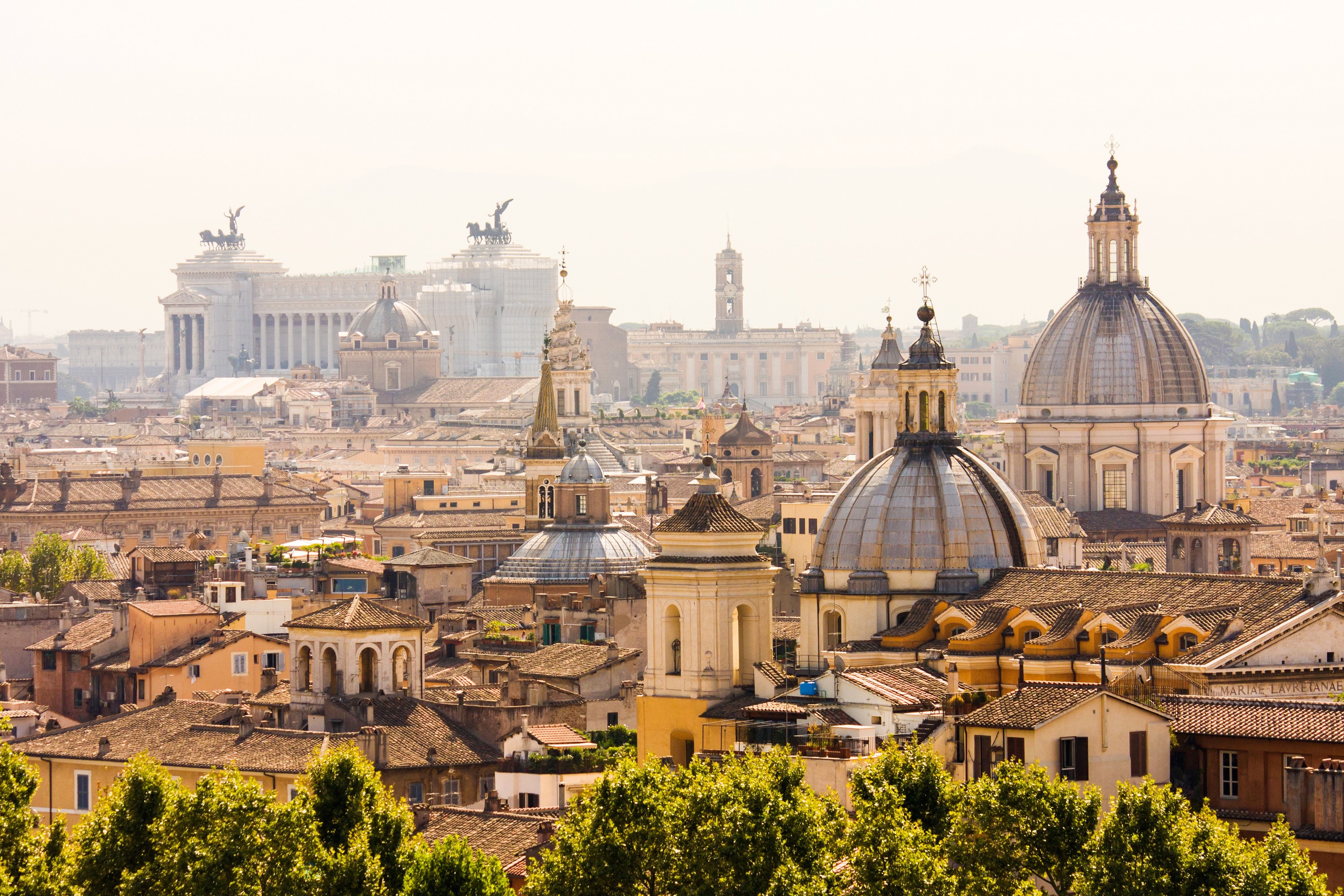 Rome cityscape with domes and historic buildings HD Wallpaper