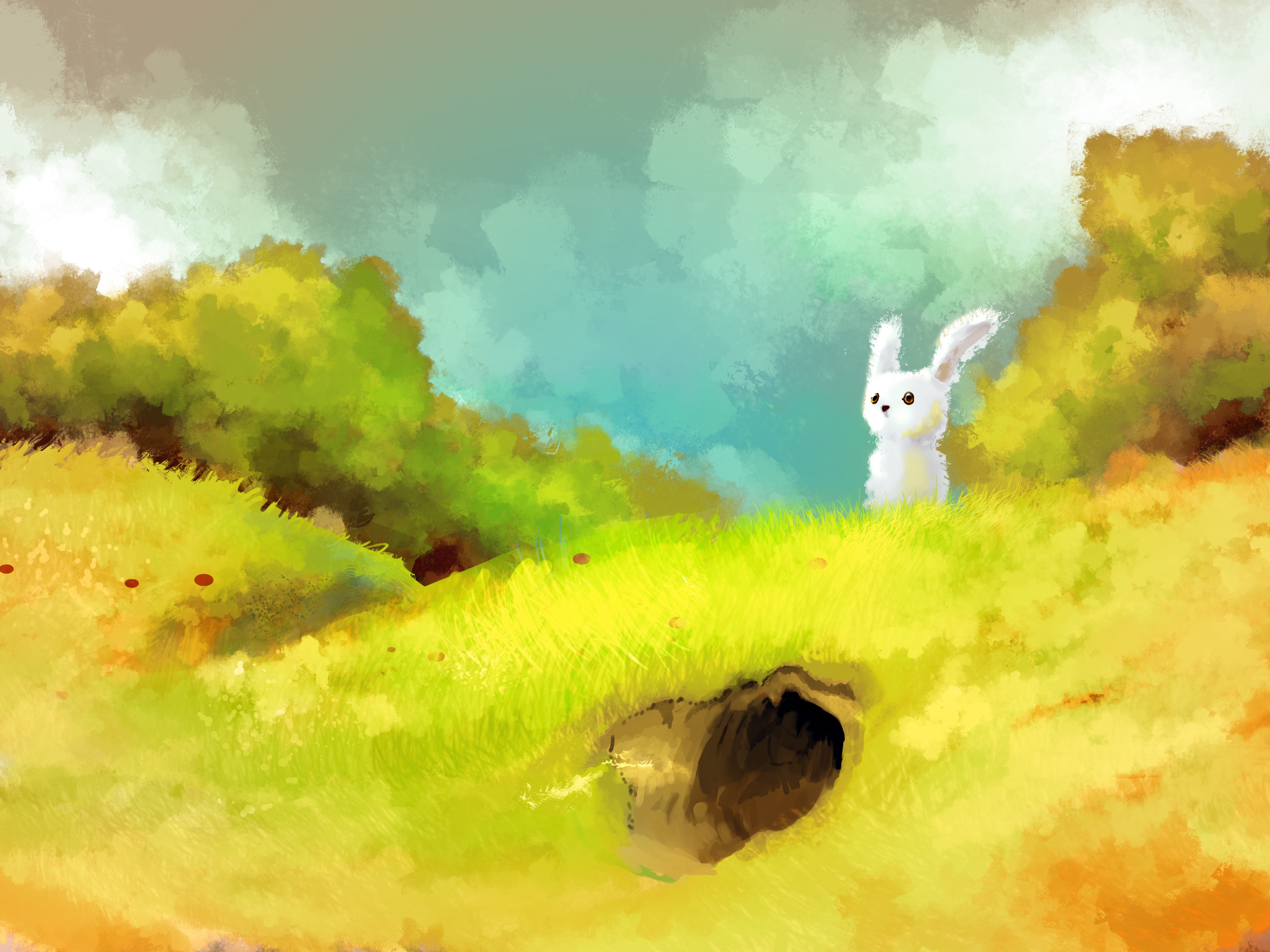 Painting Art of a Hare in a Field HD Wallpaper