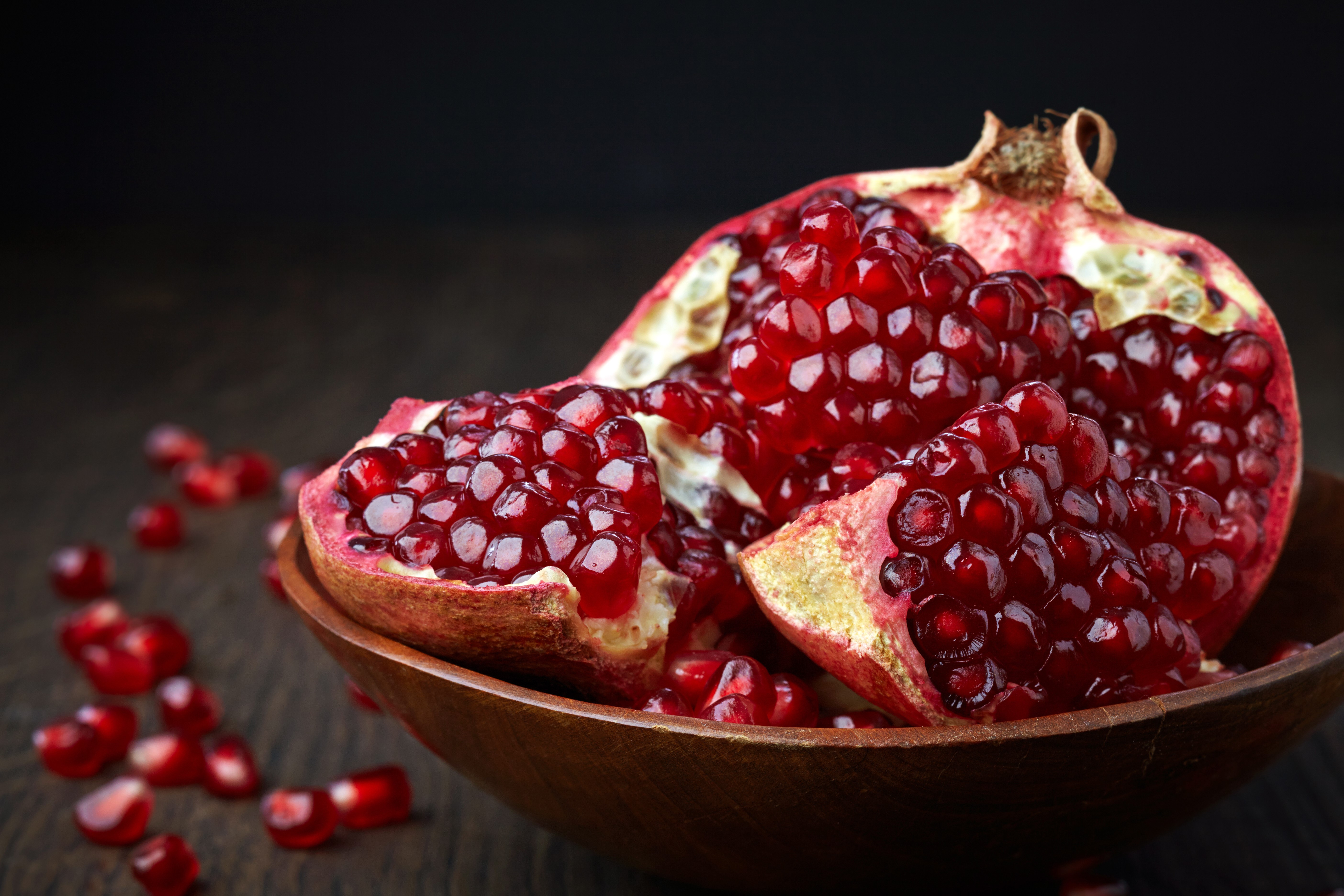 Pomegranate in a Wooden Bowl HD Wallpaper