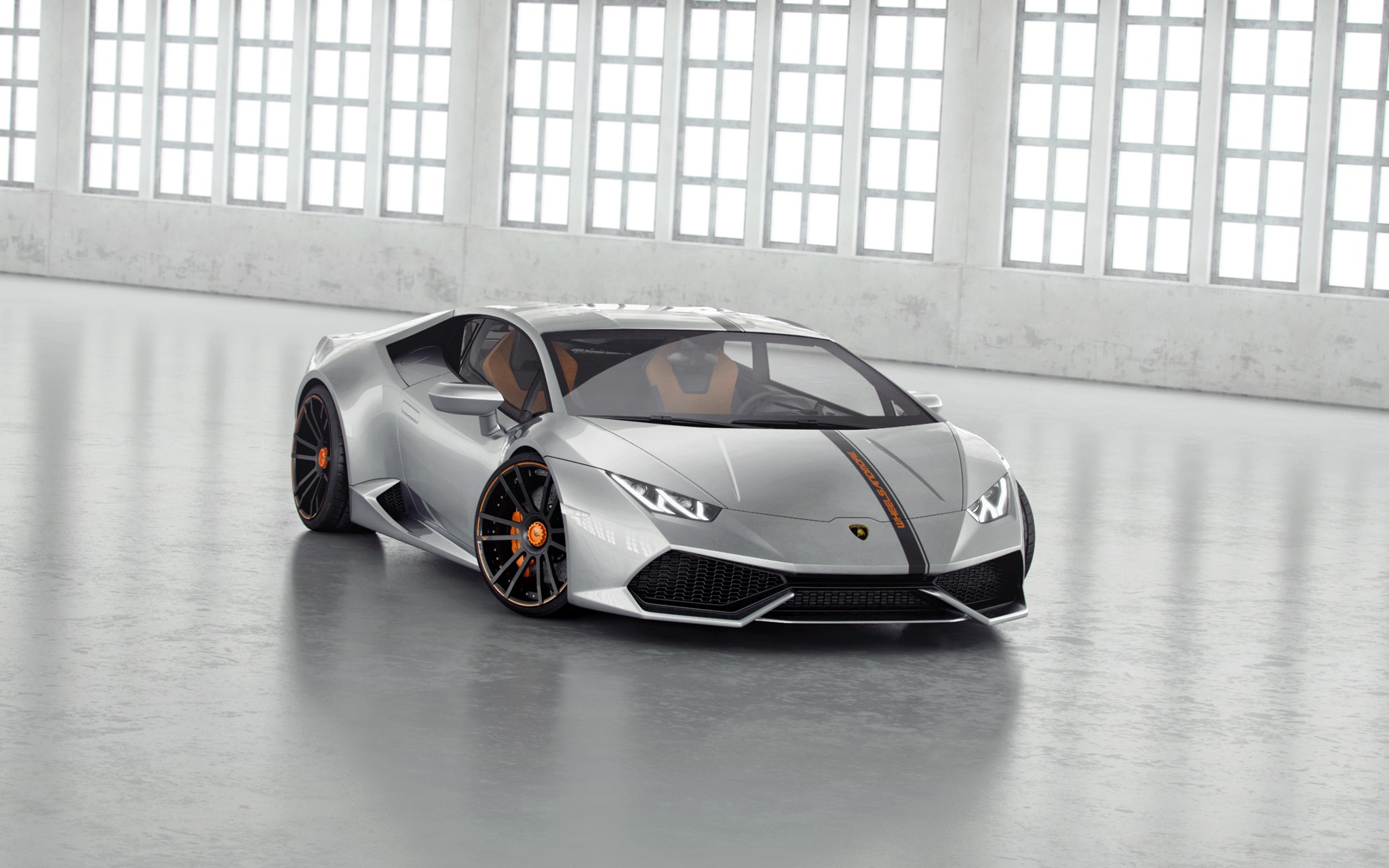 Silver Lamborghini Huracan LP850-4 Lucifero with racing stripes HD Wallpaper