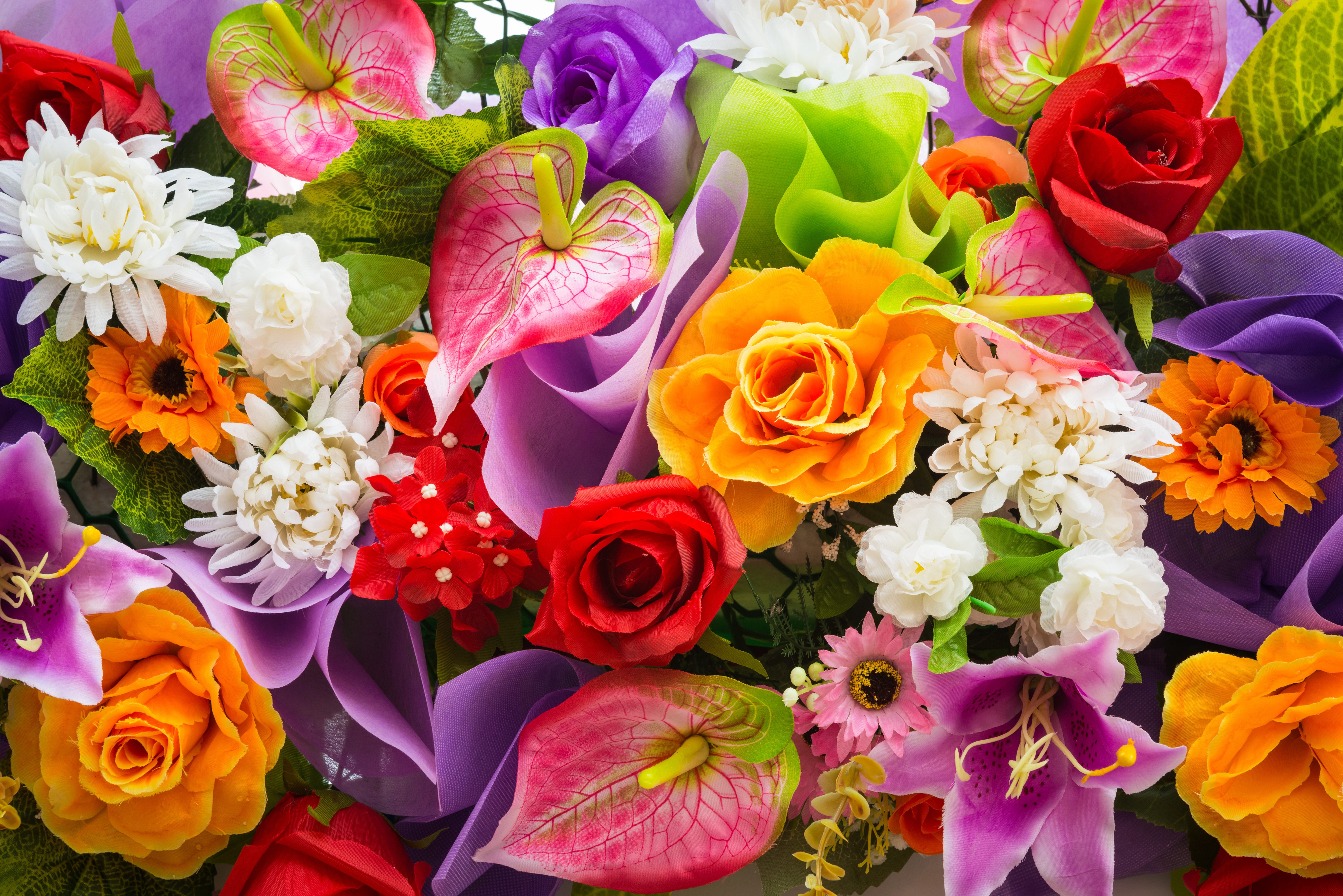 Assortment of Colorful Artificial Flowers HD Wallpaper
