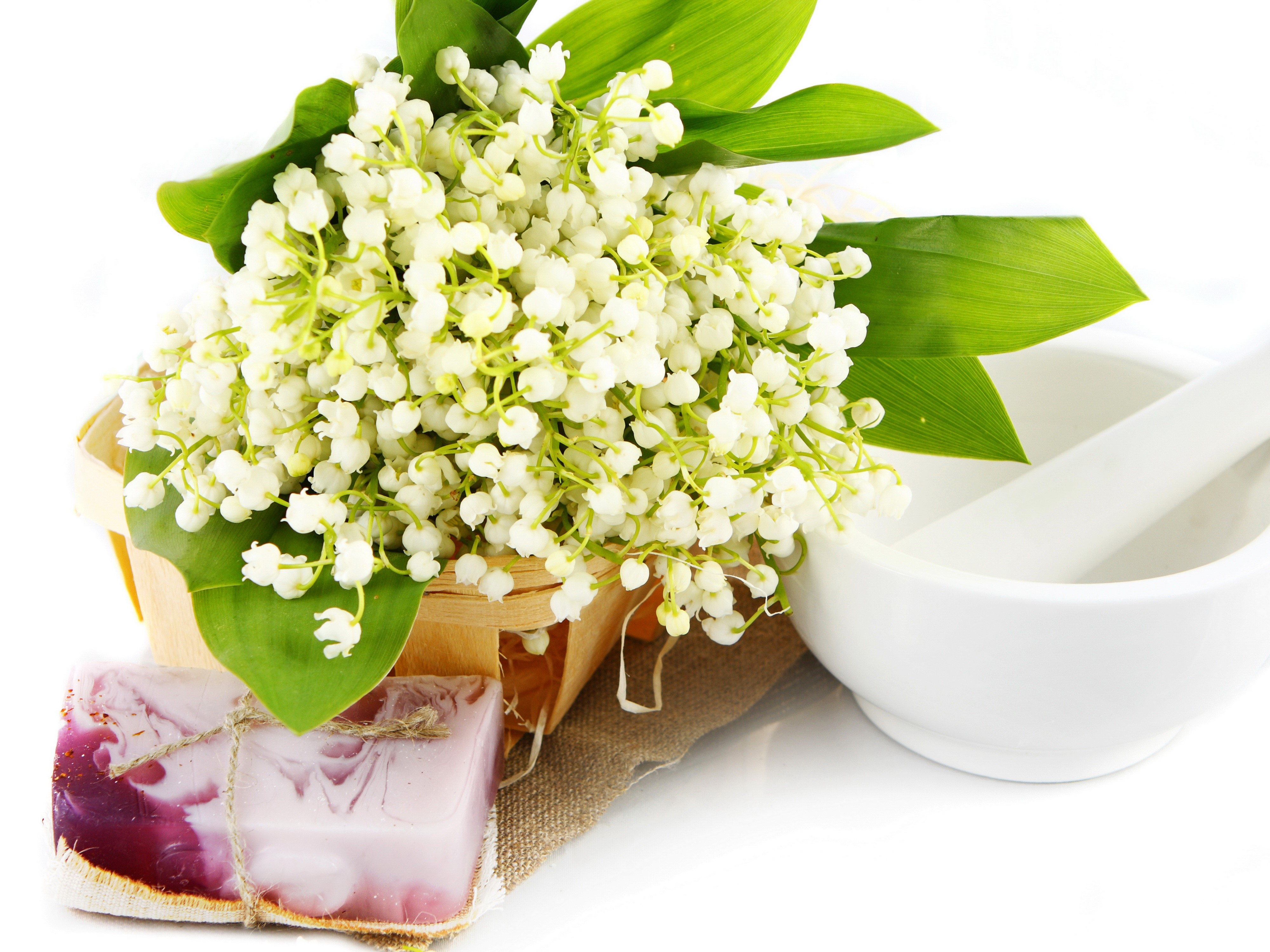 Bouquet of Lilies of the Valley with Soap and Mortar HD Wallpaper