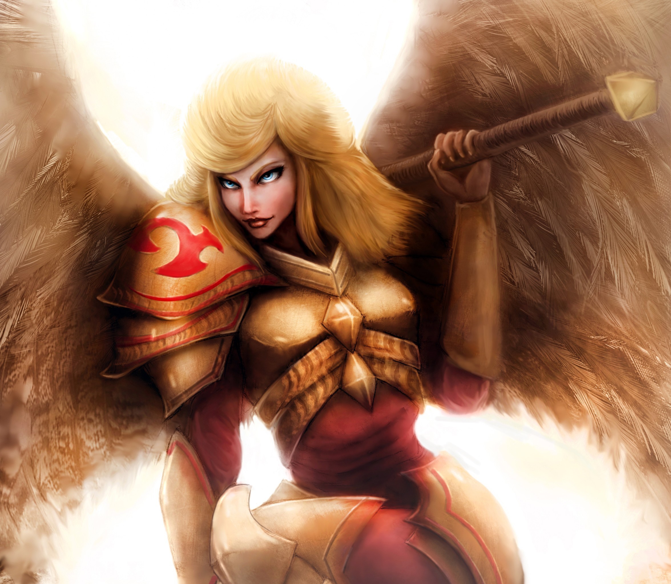 Kayle from League of Legends with wings and armor HD Wallpaper
