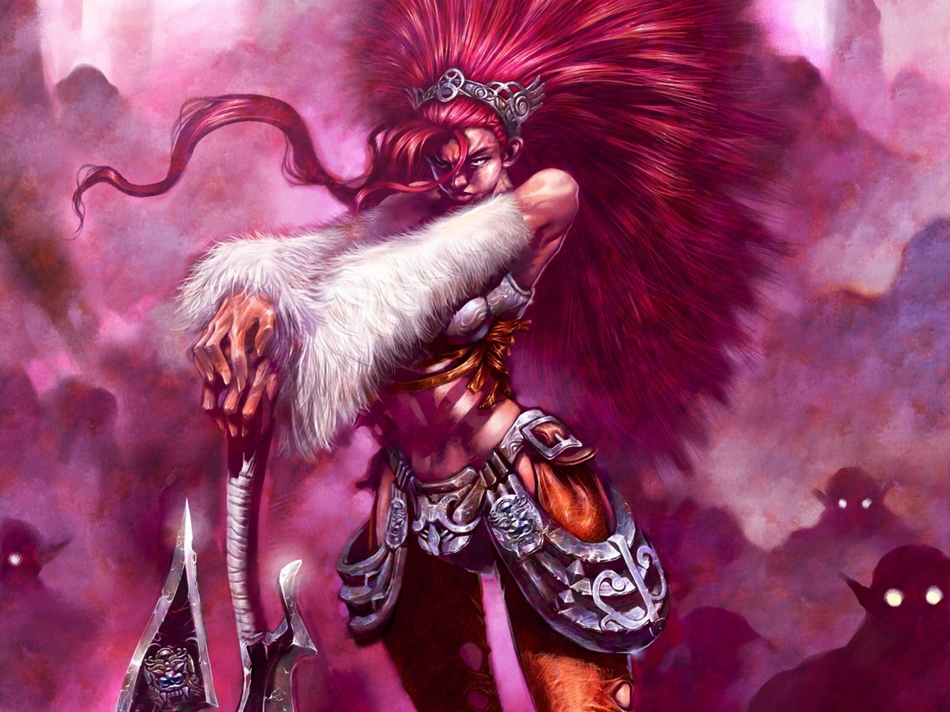Warrior woman with red hair and axe HD Wallpaper