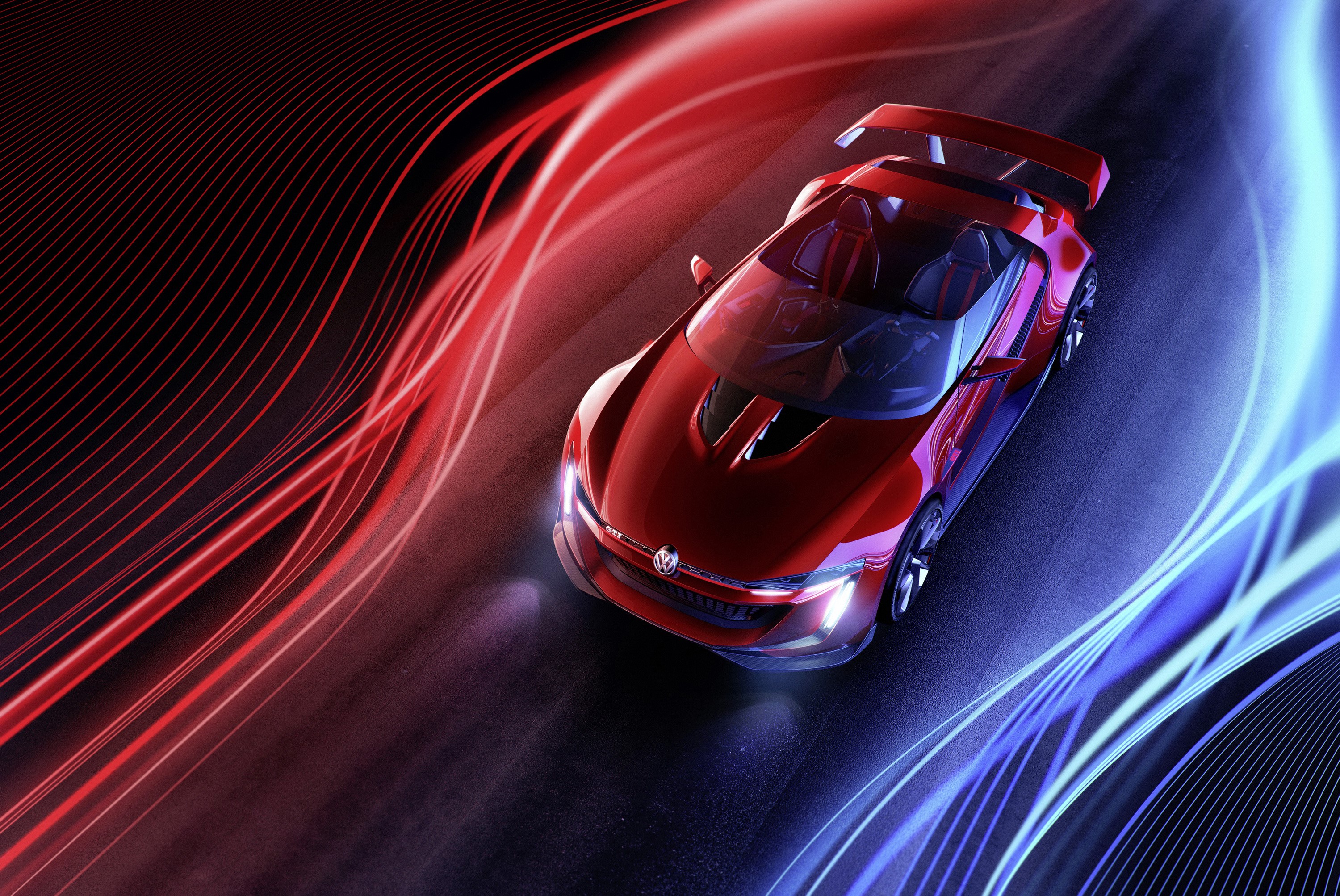 Red Volkswagen GTI Roadster from above HD Wallpaper