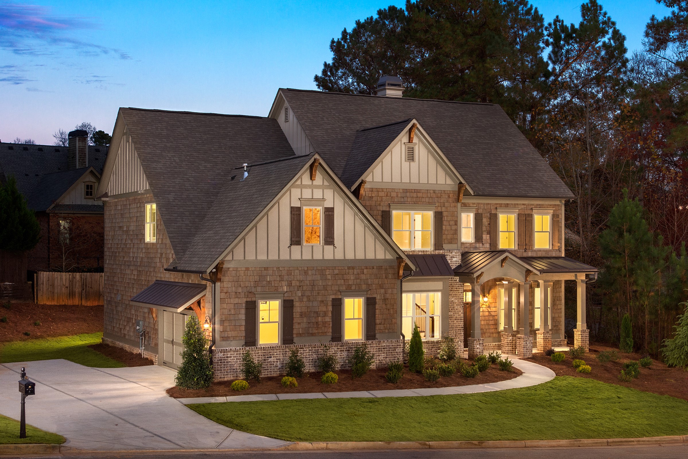 Luxury two-story house with a large lawn HD Wallpaper