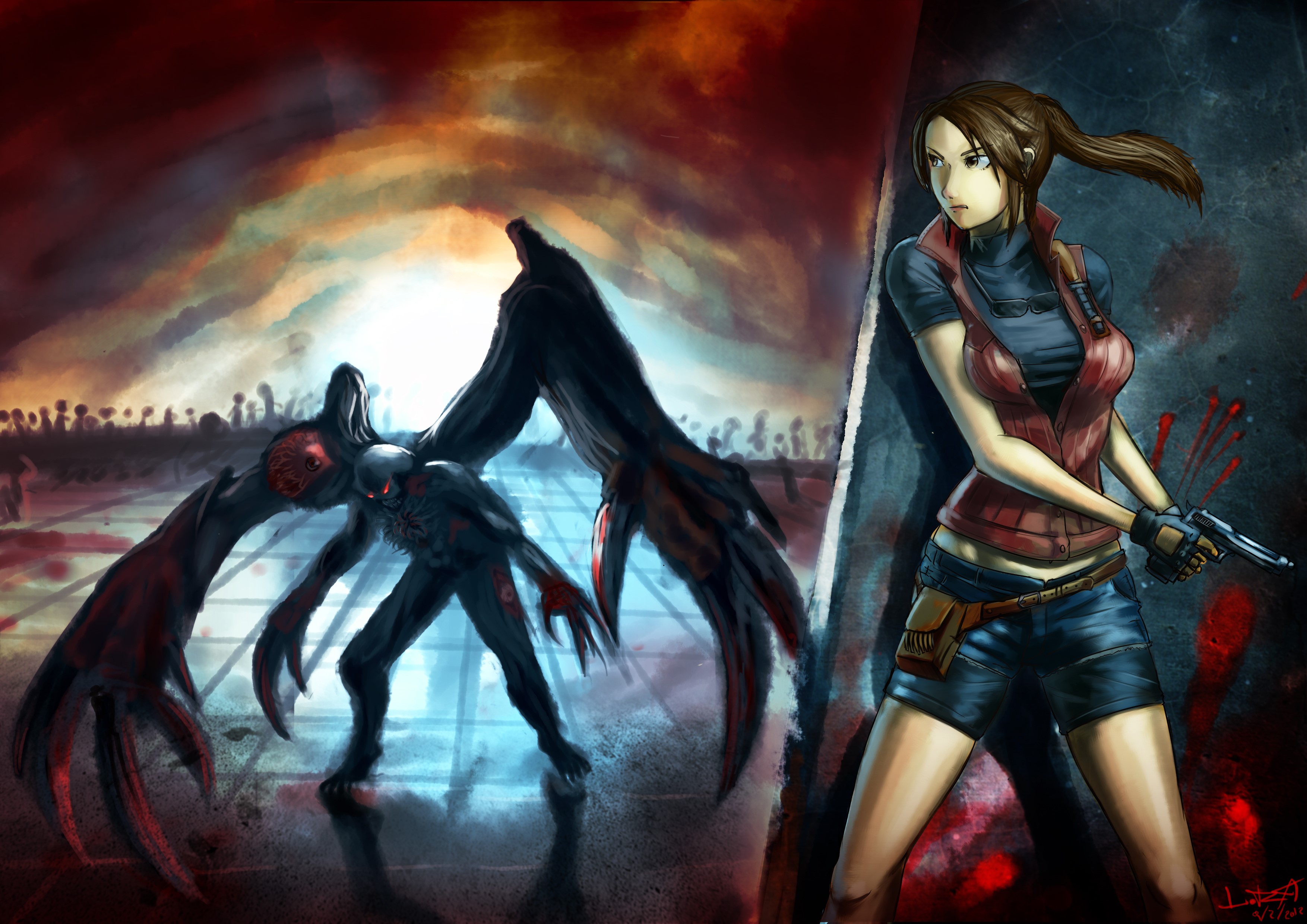 Claire Redfield from Resident Evil fighting a monster HD Wallpaper